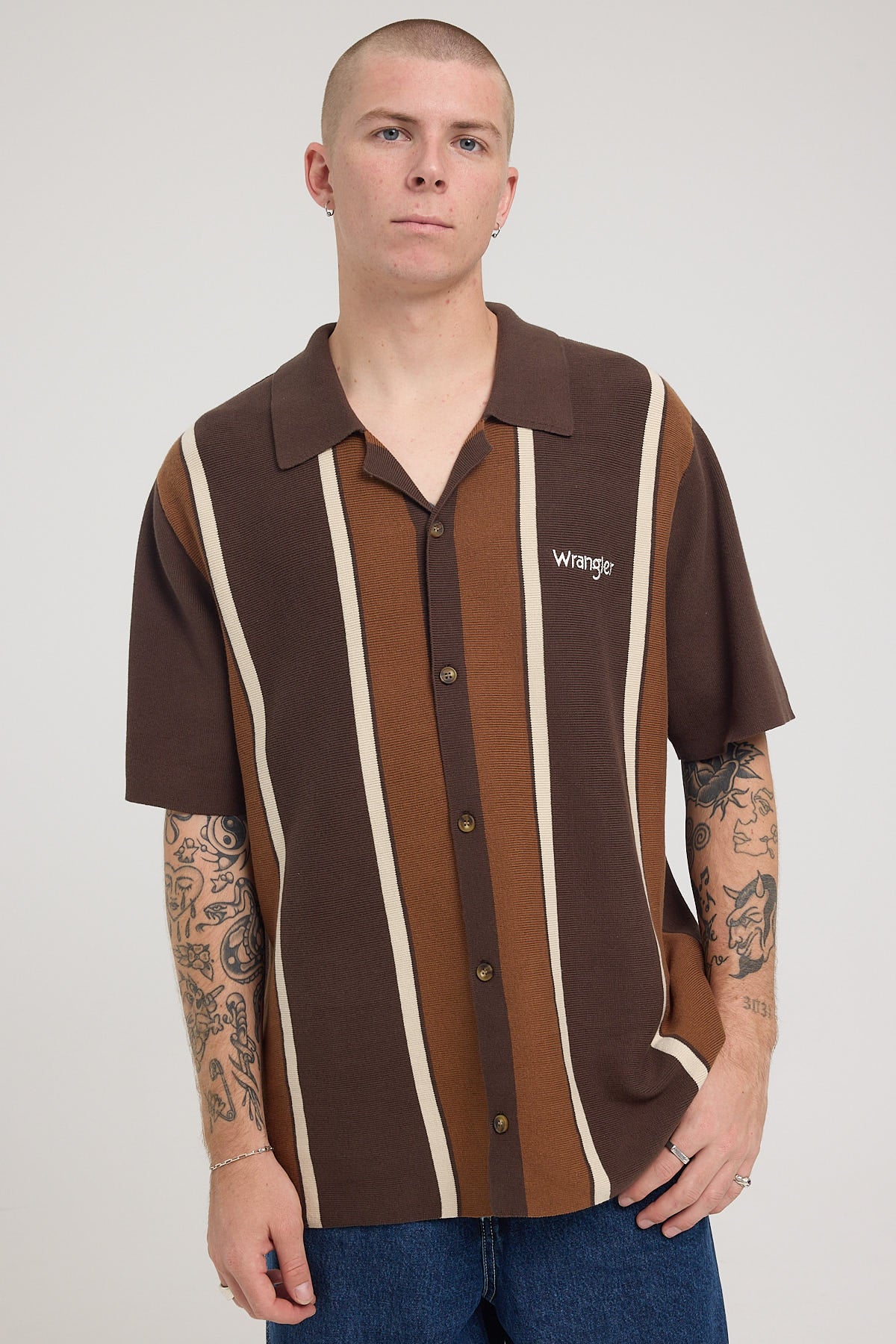 Wrangler Dickie Knit Stripe Shirt Brown Stripe
