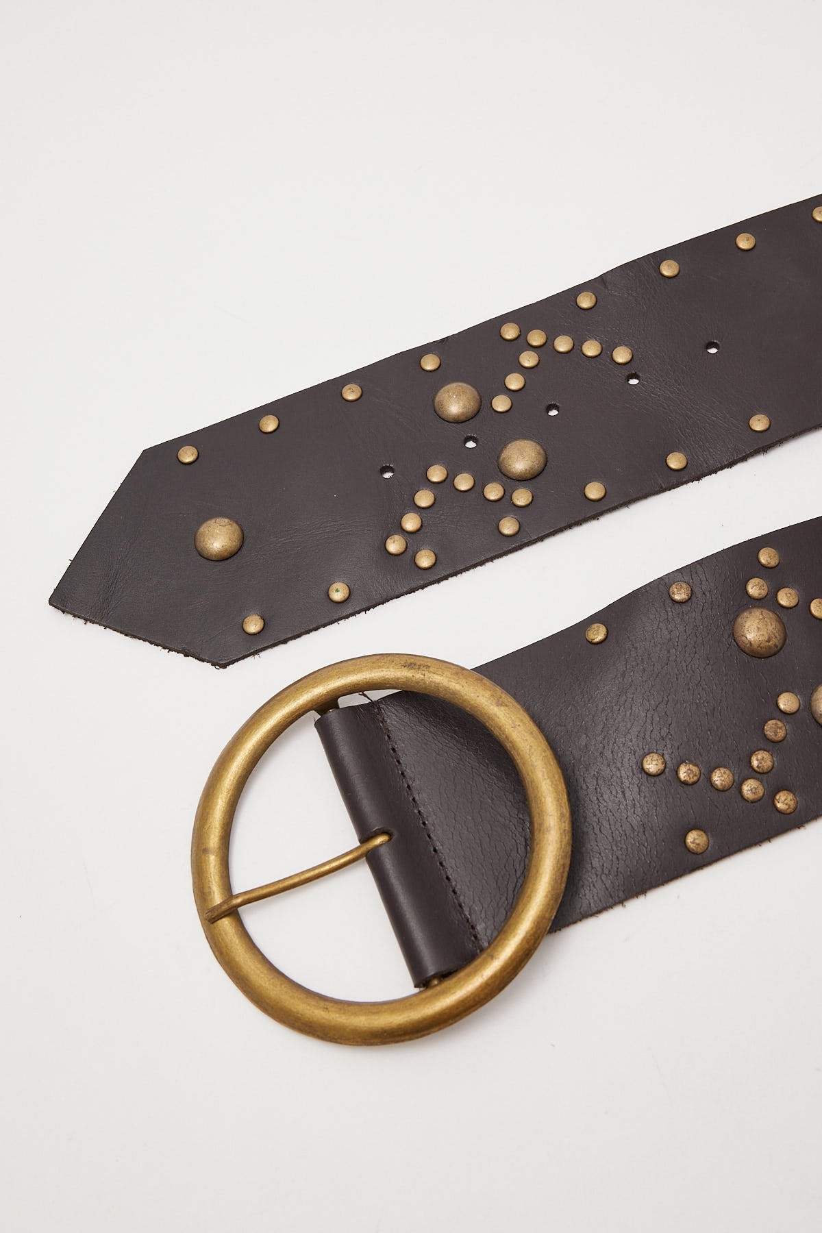 Dakota 501 Vintage Deadstock Oversized Leather Studded Belt Brown/Gold
