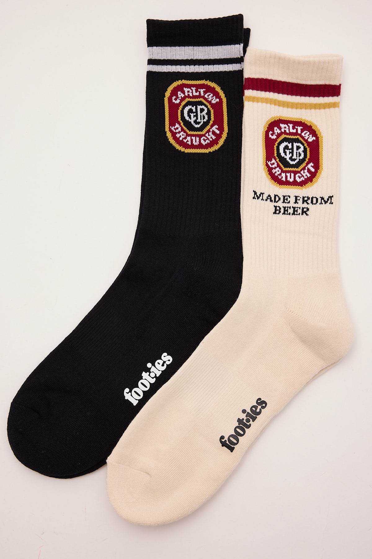 Footies Carlton Draught Made from Beer 2pk Sock Cream/Black
