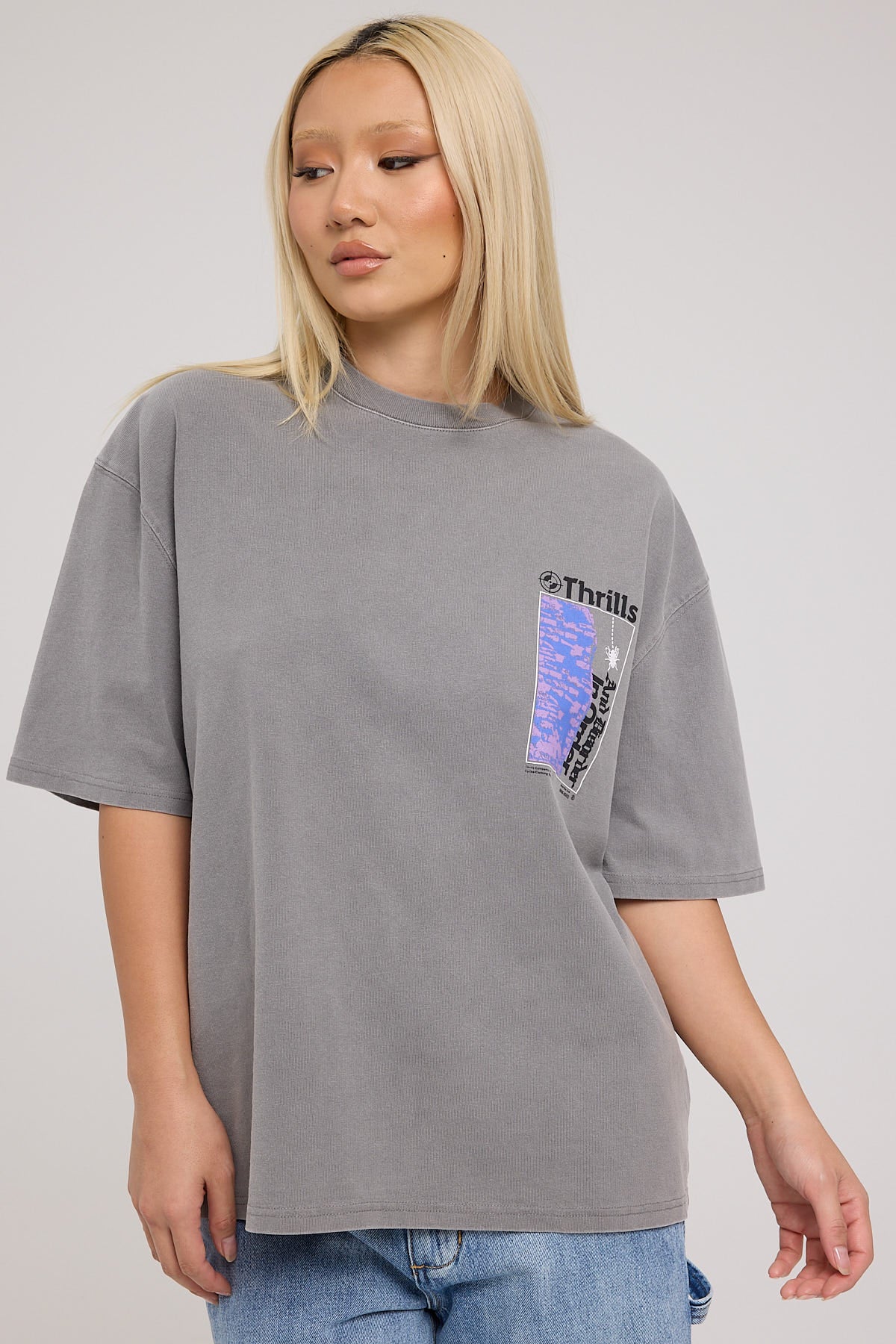 Thrills In Order Oversized Tee Washed Grey