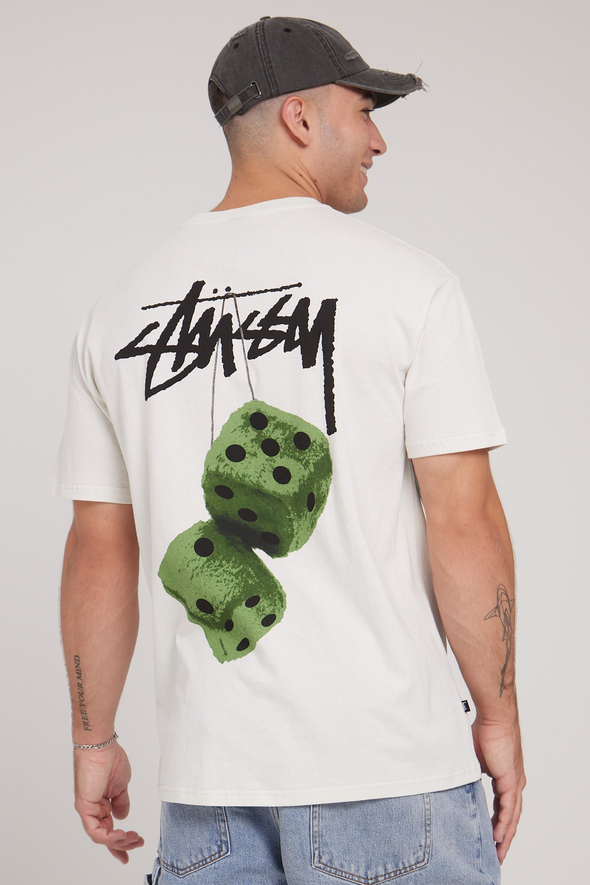 Stussy Fuzzy Dice SS Tee Washed White Washed White