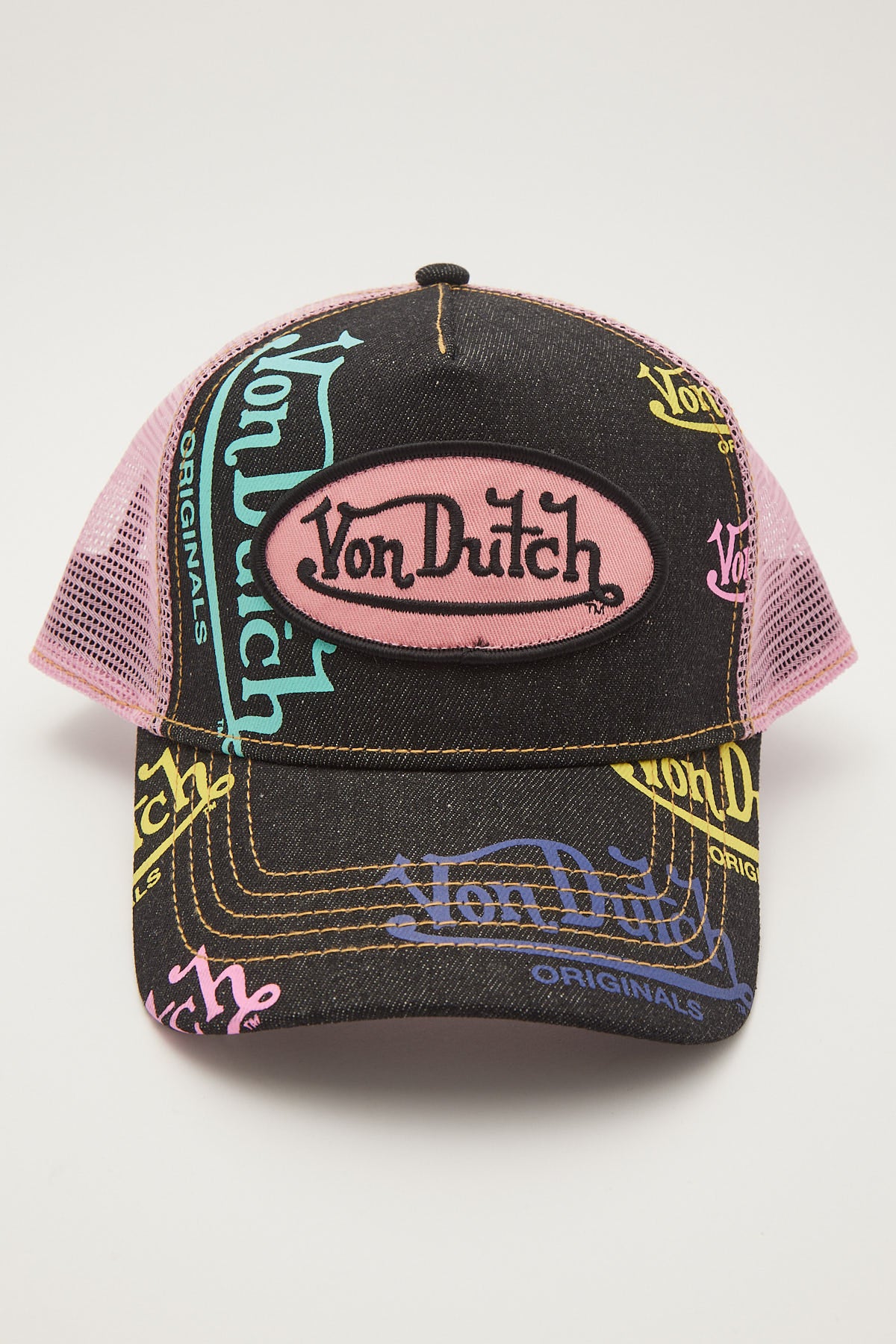 Von Dutch Dark Blue Denim Pink Trucker Hat Dark Blue Denim/Pink