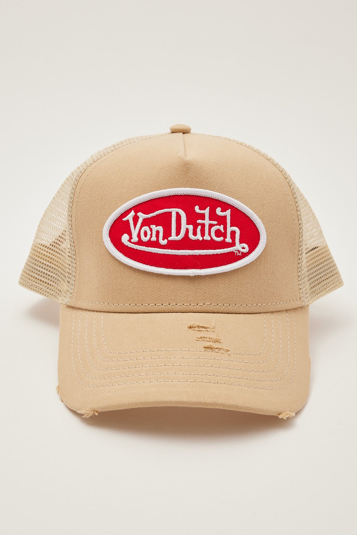 Von Dutch Trucker Hat Taupe Distressed/Red Patch