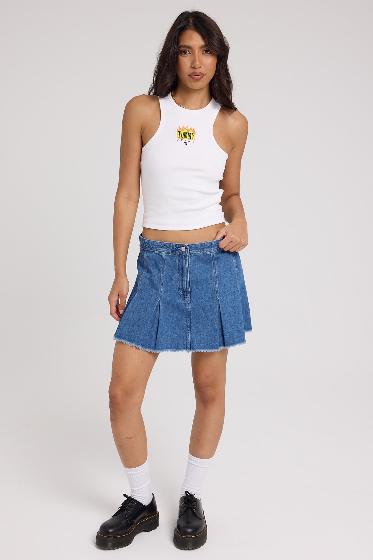 Tommy Jeans Denim Pleat Mini Skirt Denim Medium