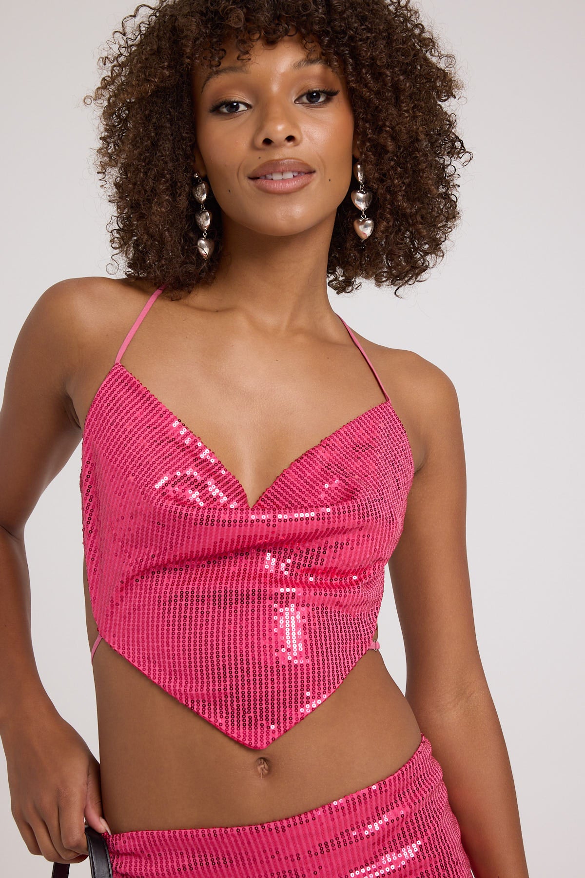 Luvalot Clothing Sequin Cowl Neck Top Pink