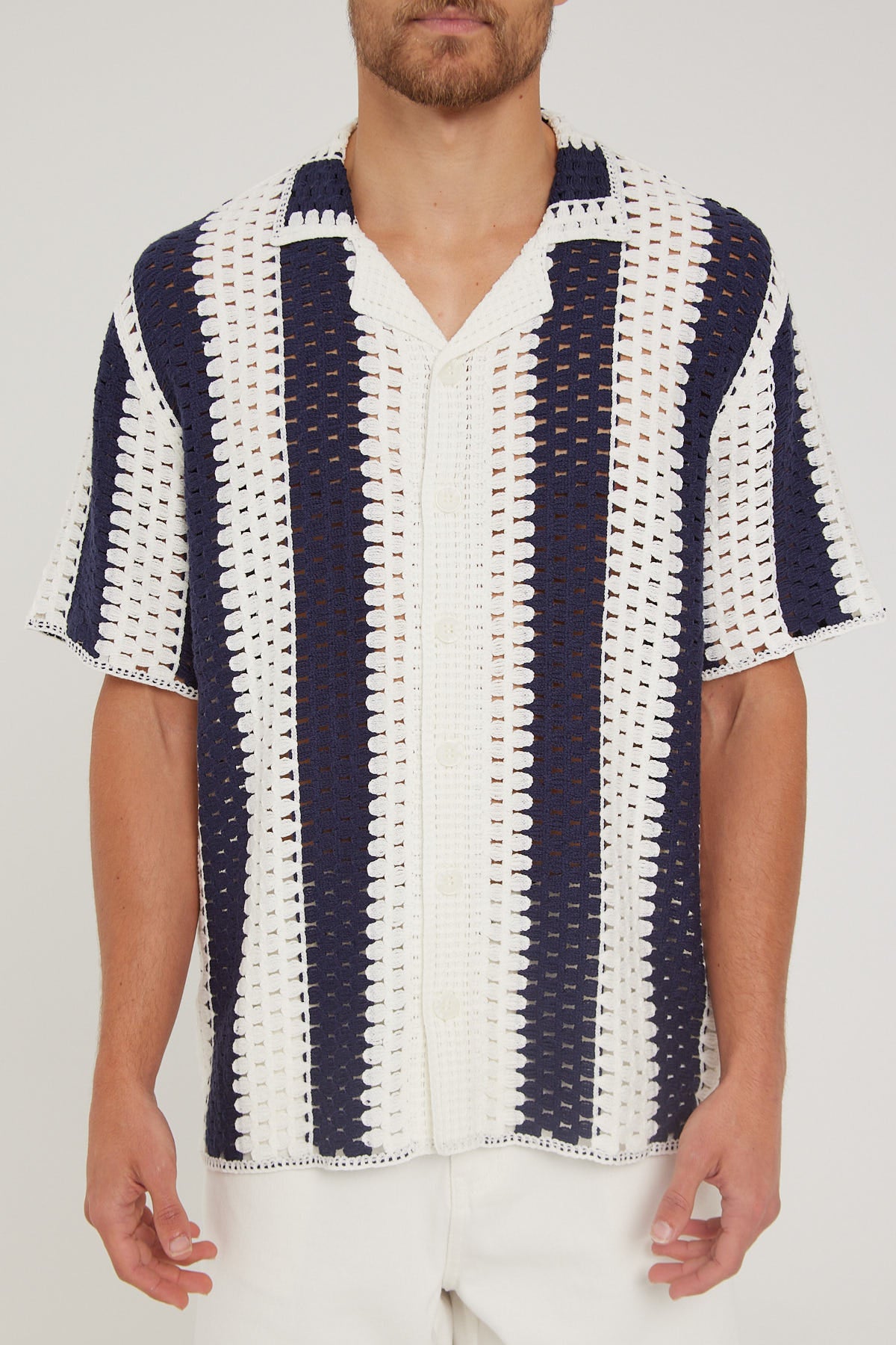 Common Need Sunday Crochet Resort Shirt Navy White – Universal Store