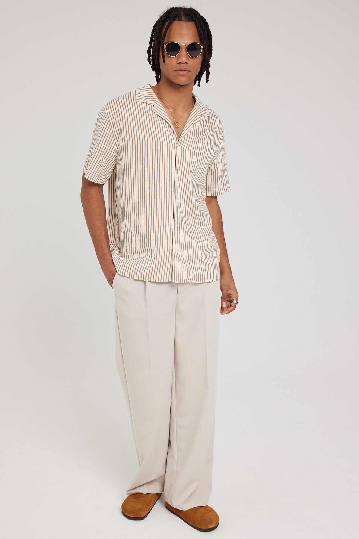Common Need Reality Resort Collar Shirt Tan Stripe – Universal Store