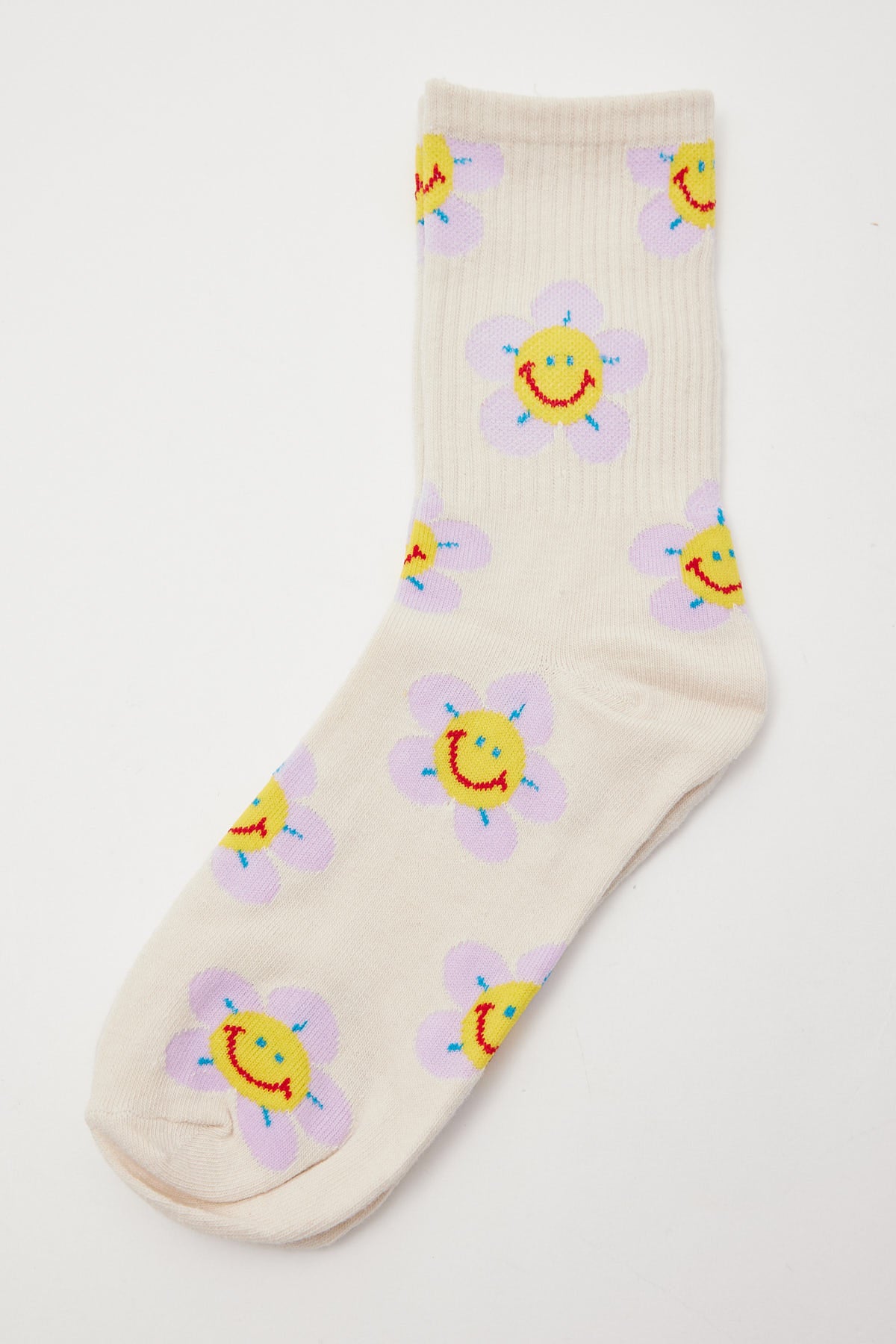Token Flower Smiley Sock White