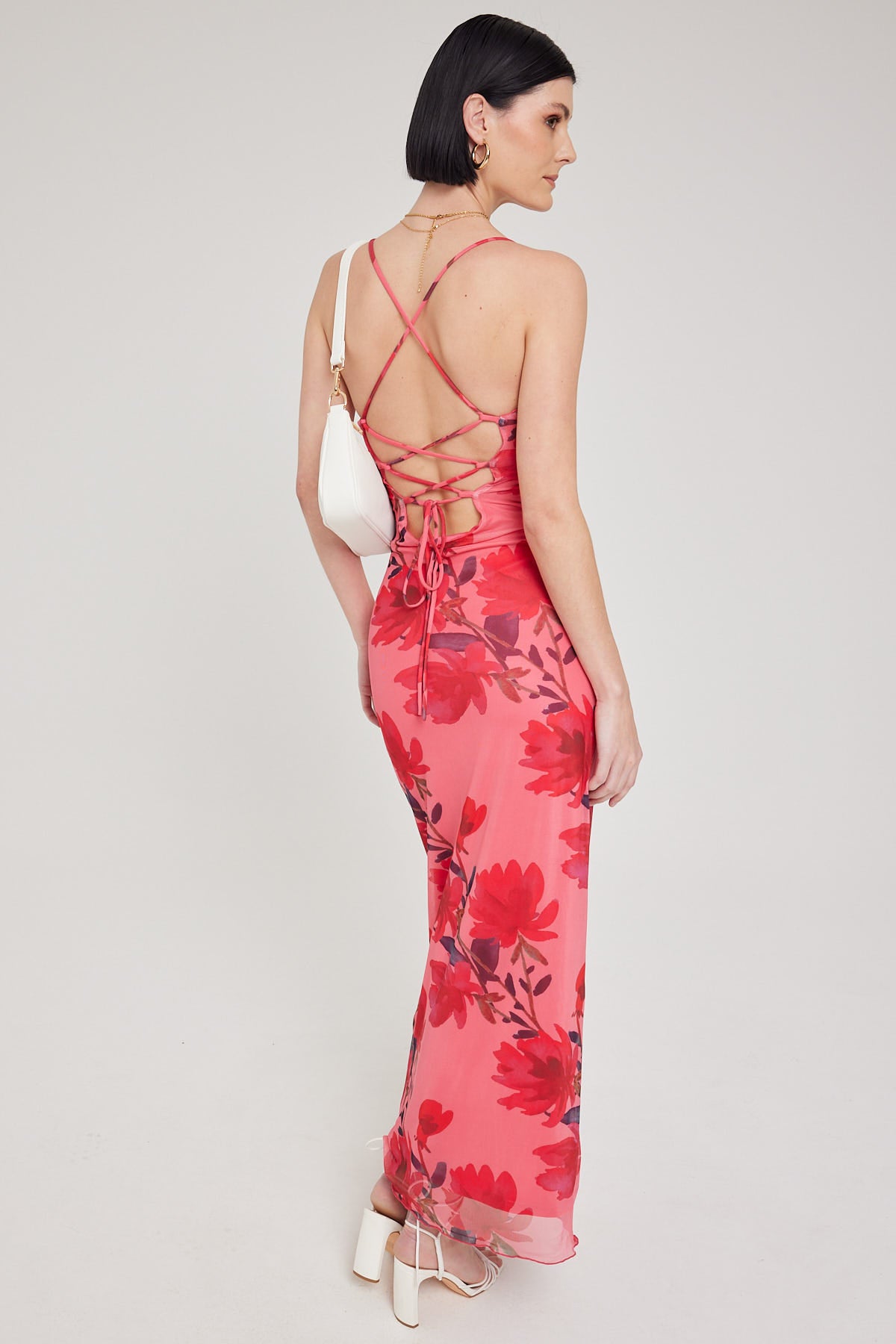 Luck & Trouble Vacanza Recycled Mesh Maxi Dress Red Print