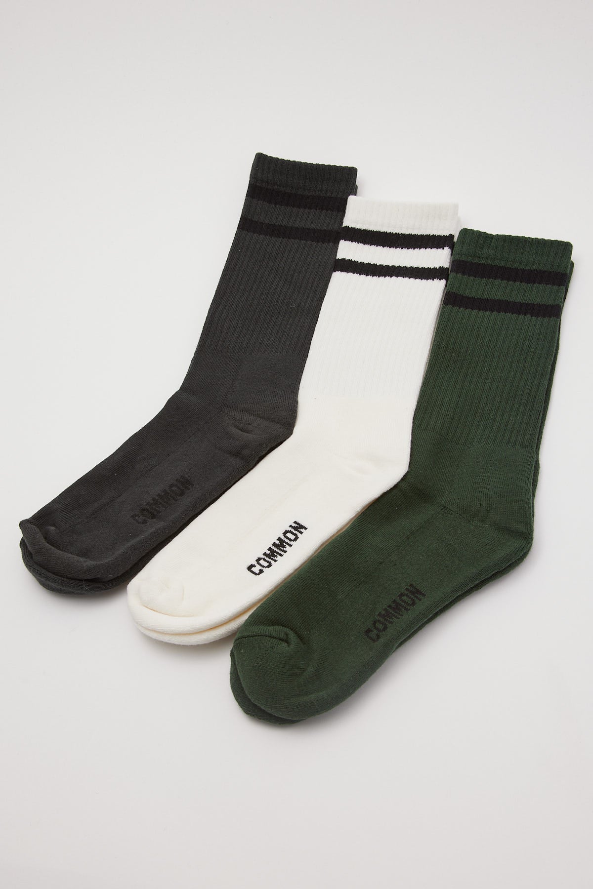 Common Need Bold Stripe Sock 3 Pack Green/Off White/Charcoal