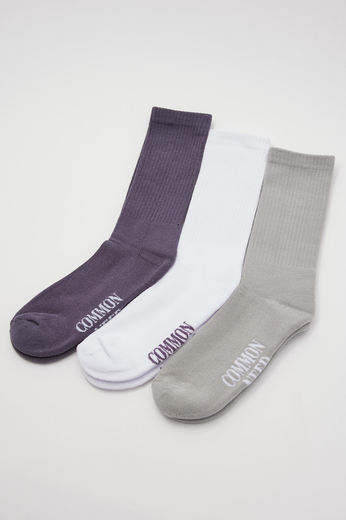Common Need Basic Crew Sock 3 Pack Purple/Grey/White