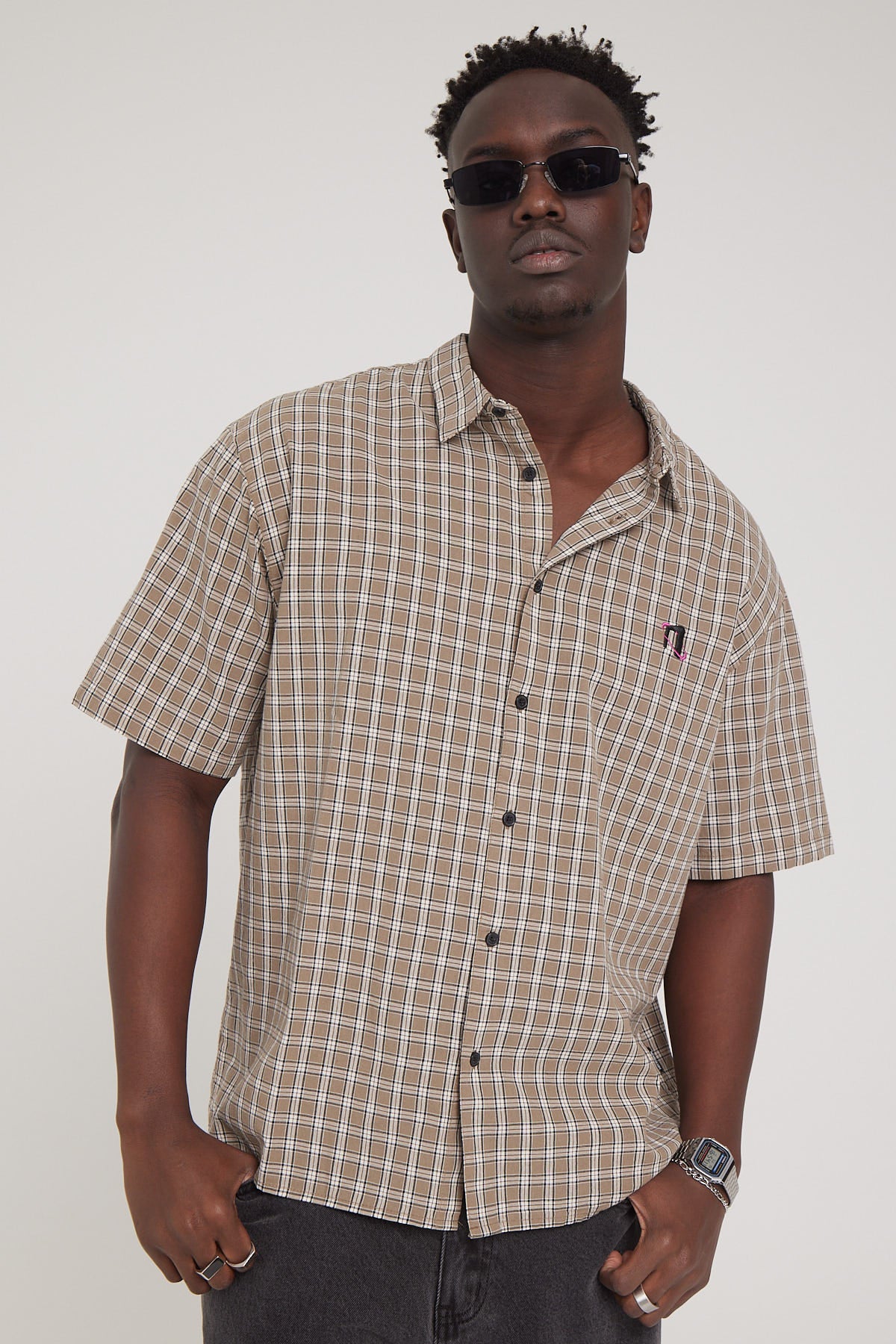 Neovision Synergy Check Oversize Shirt Taupe Check
