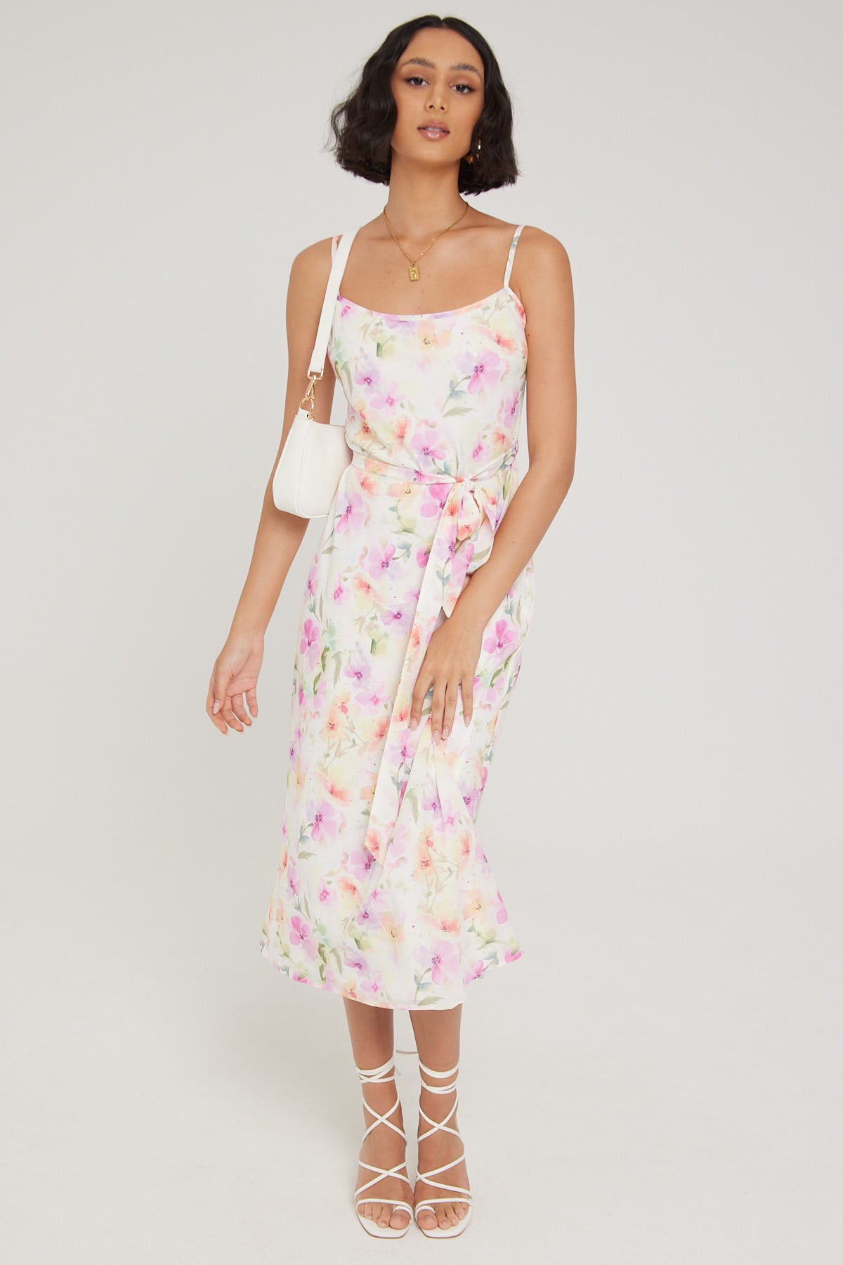 Luck & Trouble Pansy Haven Midi Dress Pink Print