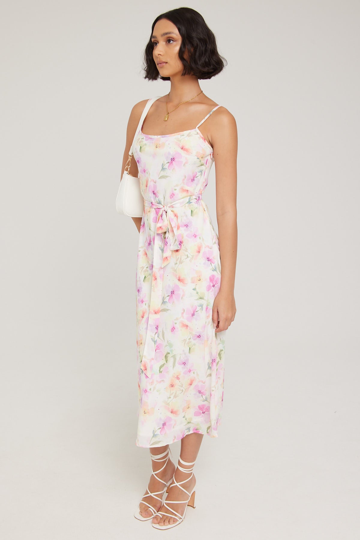 Luck & Trouble Pansy Haven Midi Dress Pink Print