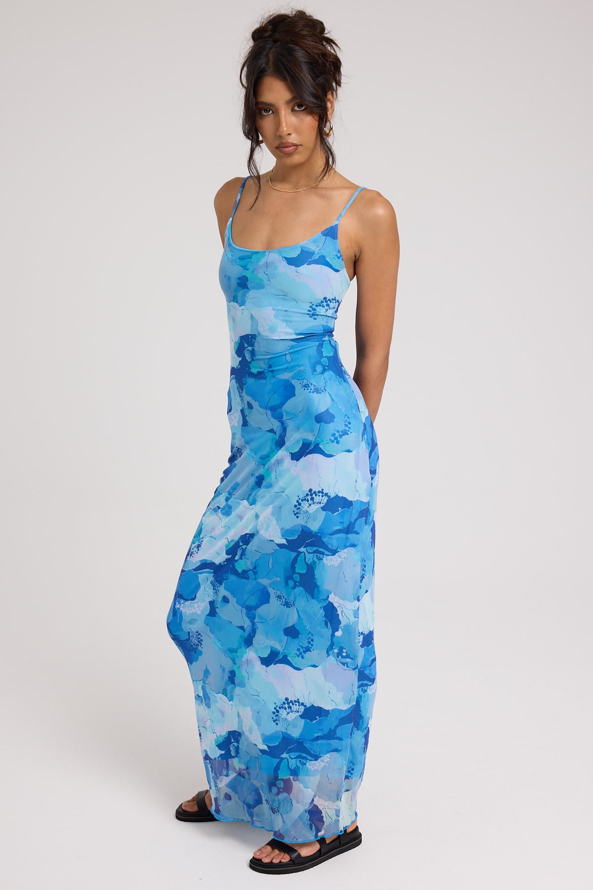 Perfect Stranger Romantic Blues Recycled Mesh Dress Blue Print