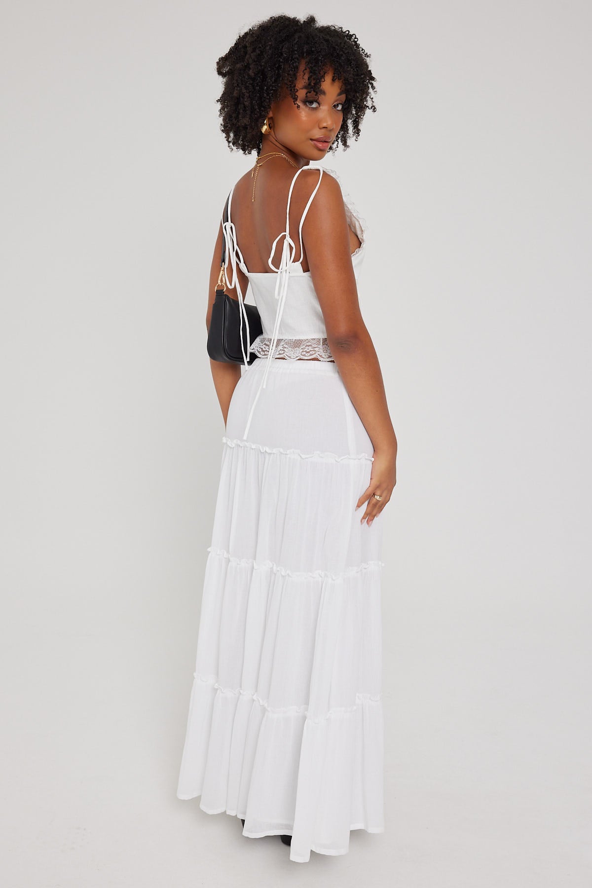 Luck & Trouble Summer Tiered Maxi Skirt White