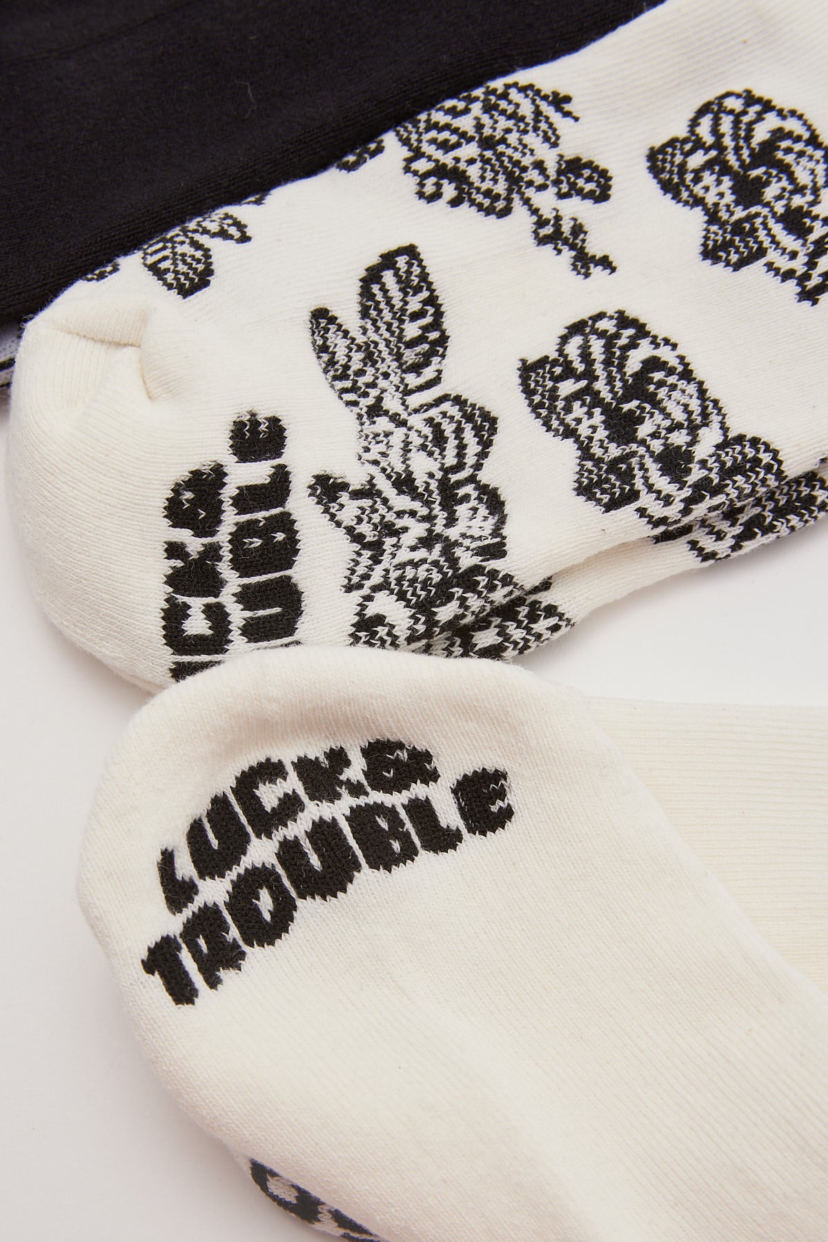 Luck & Trouble Botanics Quarter Crew Sock 3 Pack Black/White/Print