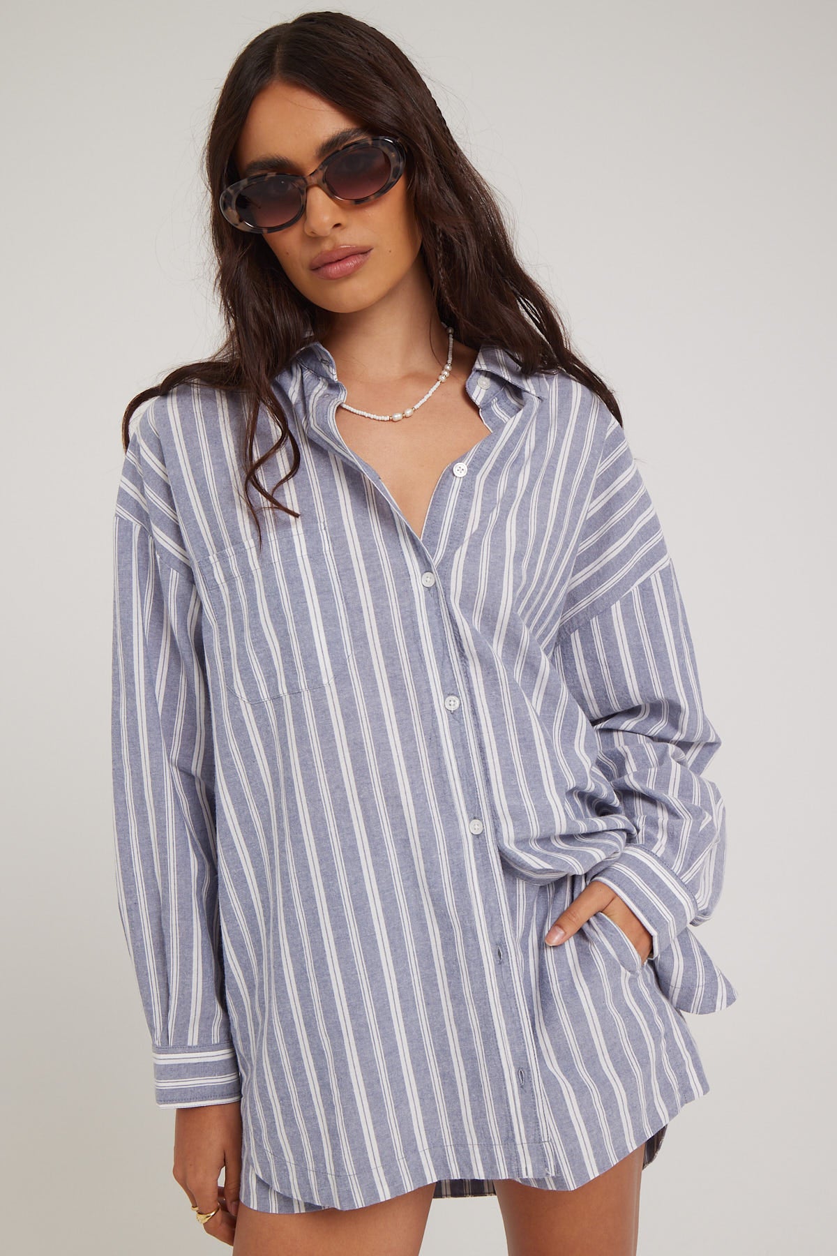 Perfect Stranger Khalo Oversized Stripe Shirt Blue Stripe