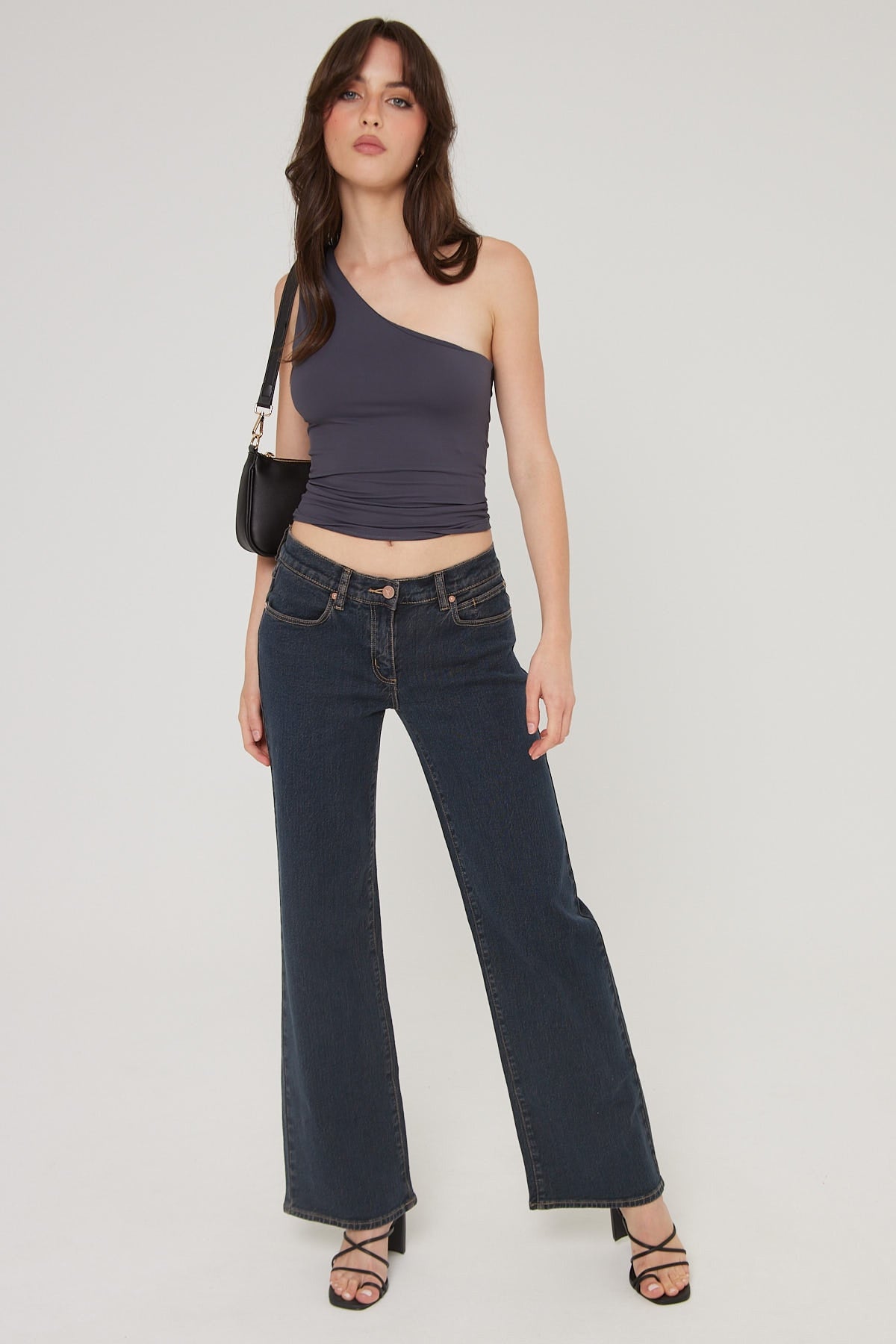 L&T Ruched One Shoulder Top Charcoal