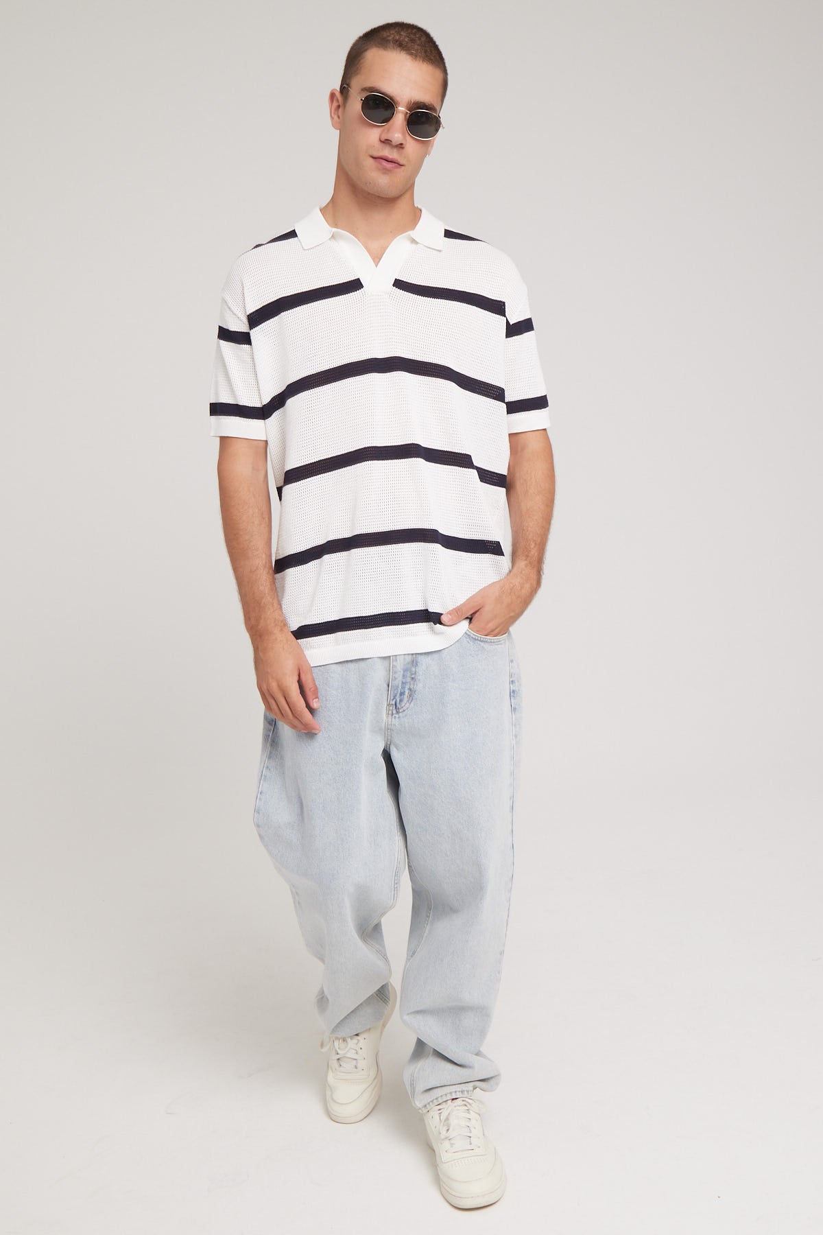 Common Need Port Knit Polo Off White/Navy