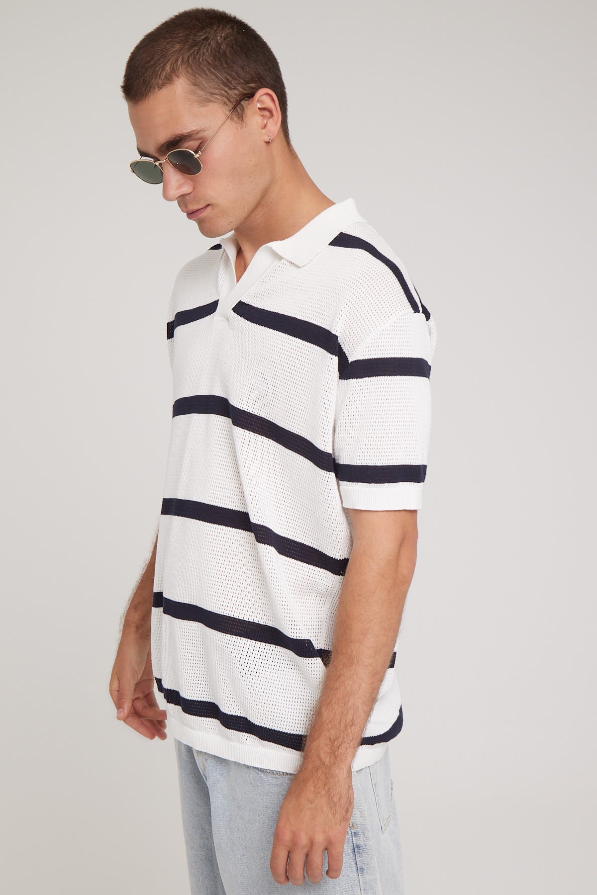 Common Need Port Knit Polo Off White/Navy