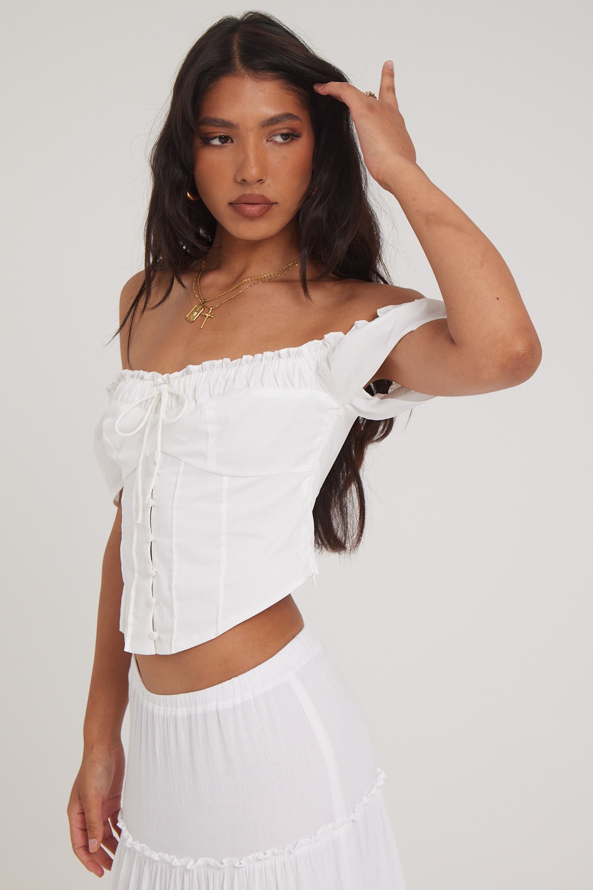 Luck & Trouble Coralie Ruched Neckline Top White