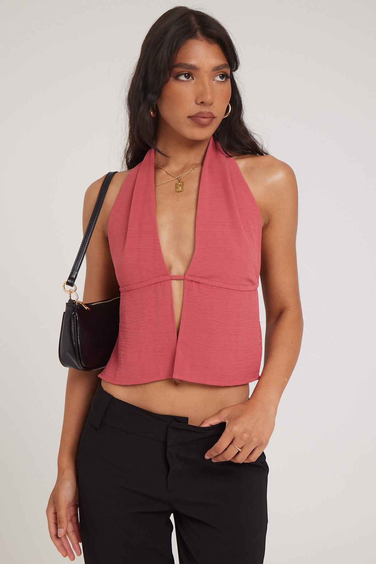 Luck & Trouble Gwen Halter Backless Top Pink