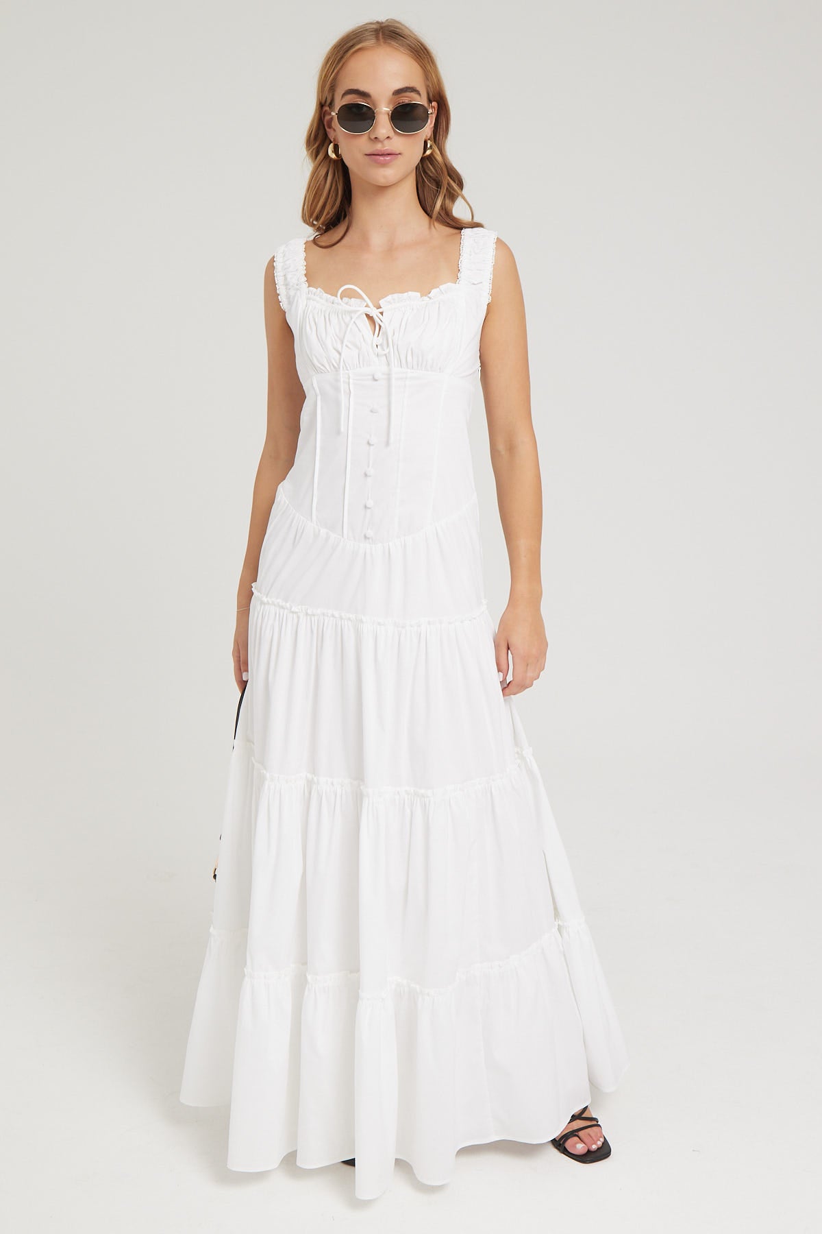 Luck & Trouble Coralie Gathered Maxi Dress White