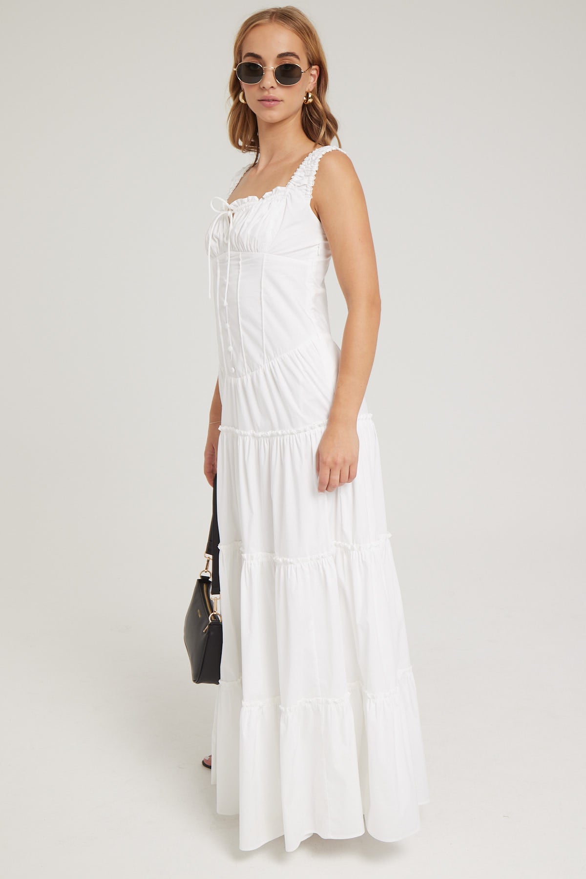 Luck & Trouble Coralie Gathered Maxi Dress White