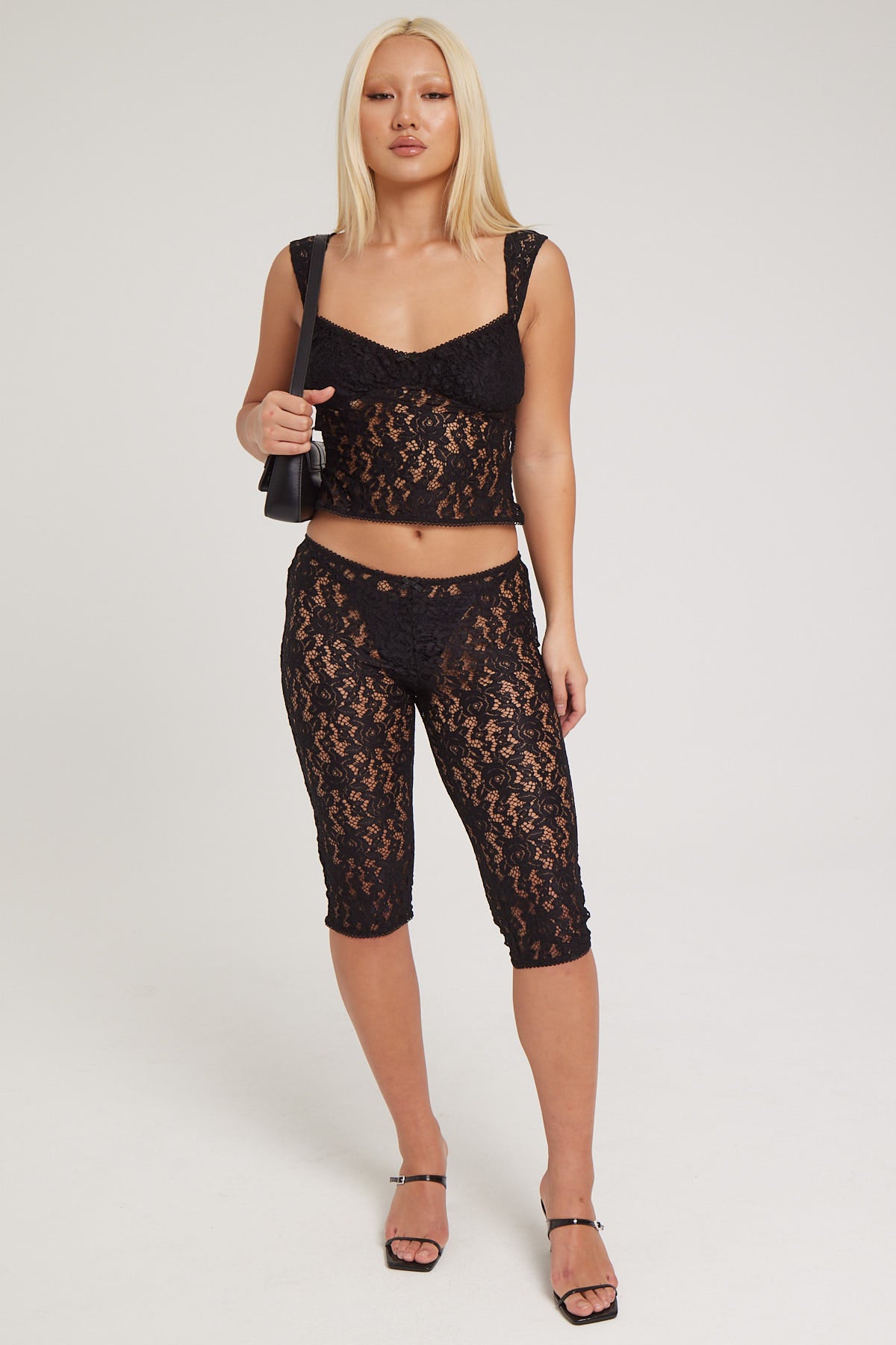 Luck & Trouble Evelina Lace Cap Sleeve Top Black