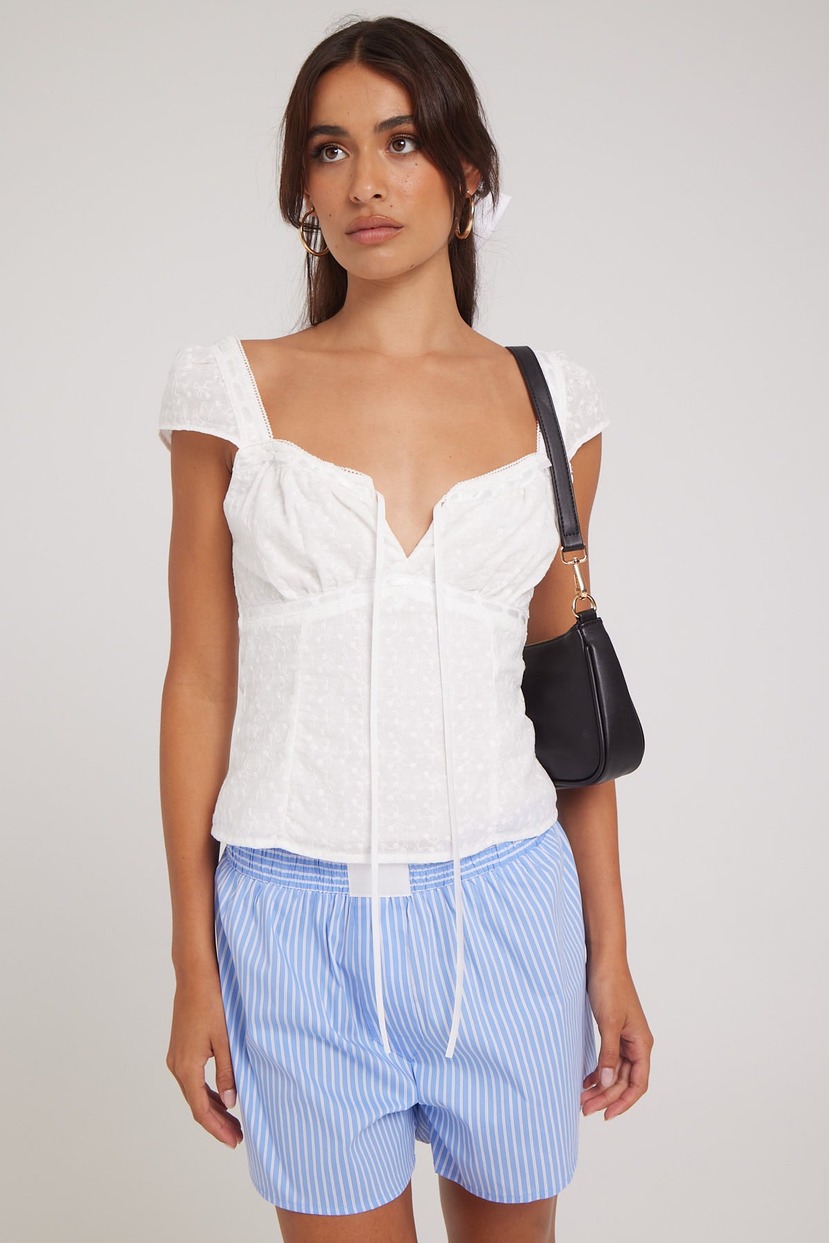 Luck & Trouble Lumina Broderie Cap Sleeve Top White