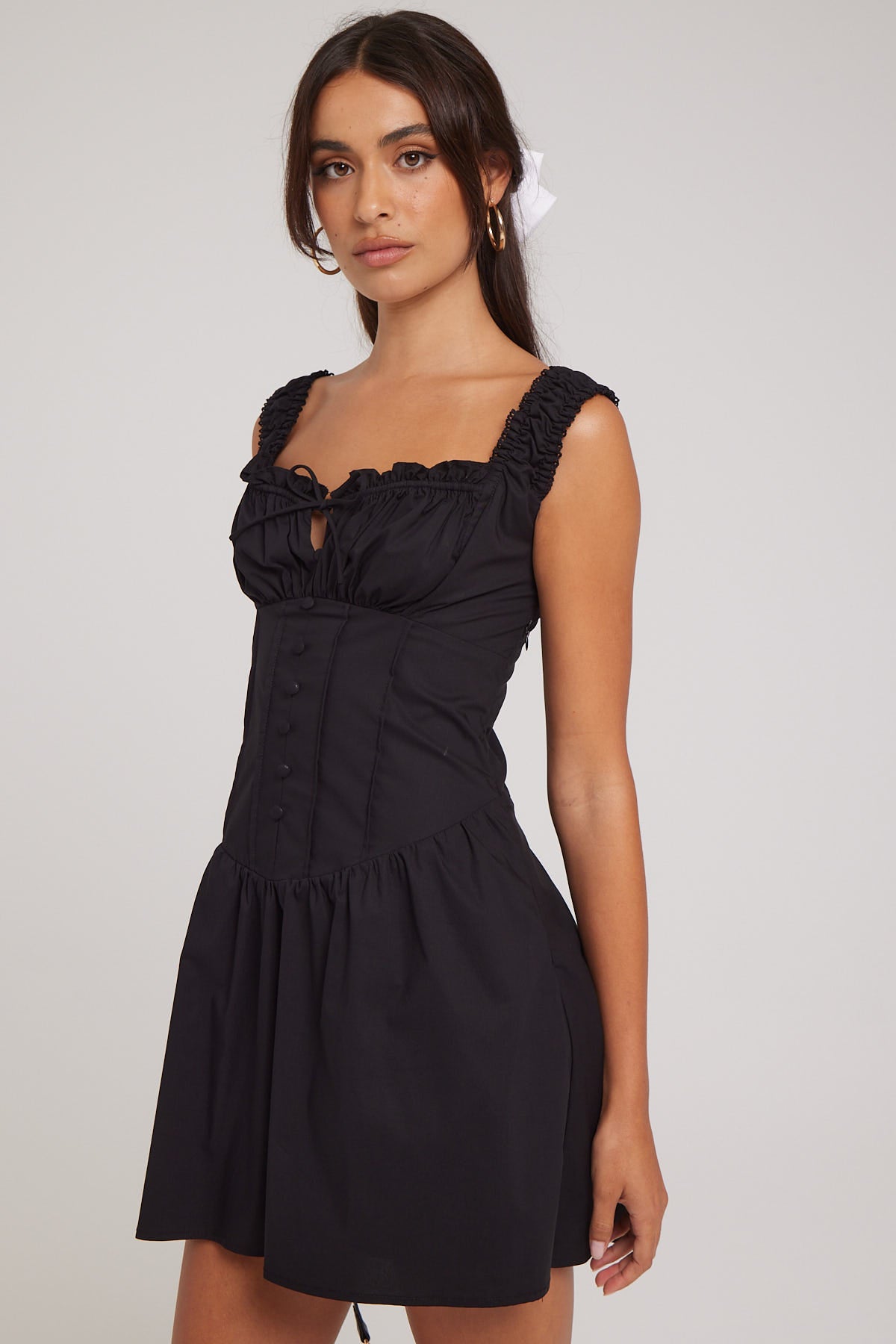 Luck & Trouble Coralie Gathered Bust Mini Dress Black