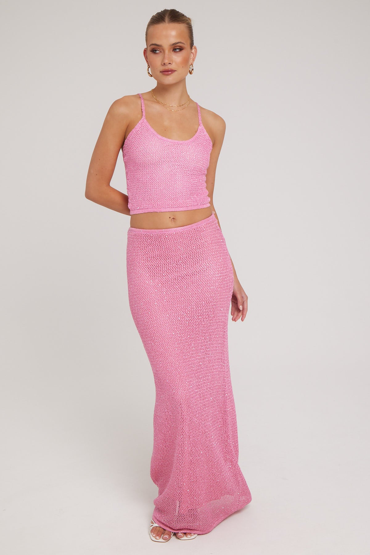 Luck & Trouble Sereni Knit Sequin Tank Pink