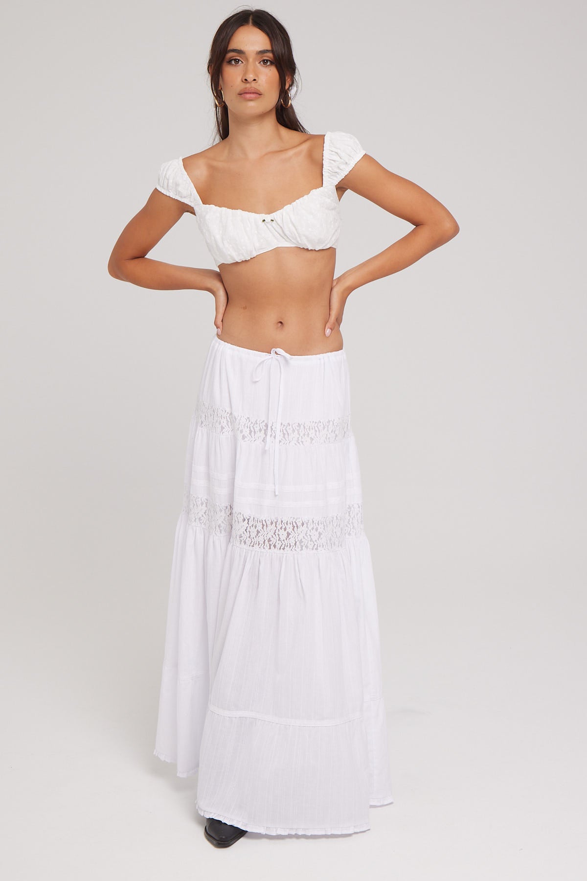 Luck & Trouble Virginia Lace Maxi Skirt White