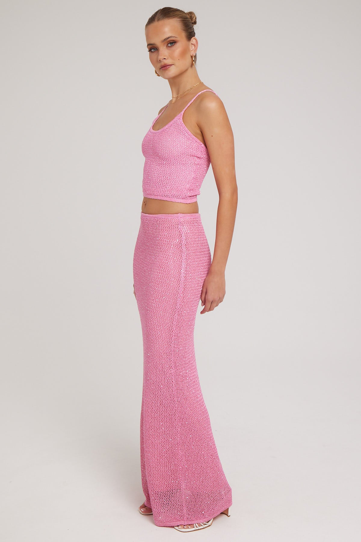 Luck & Trouble Sereni Sequin Knit Maxi Skirt Pink