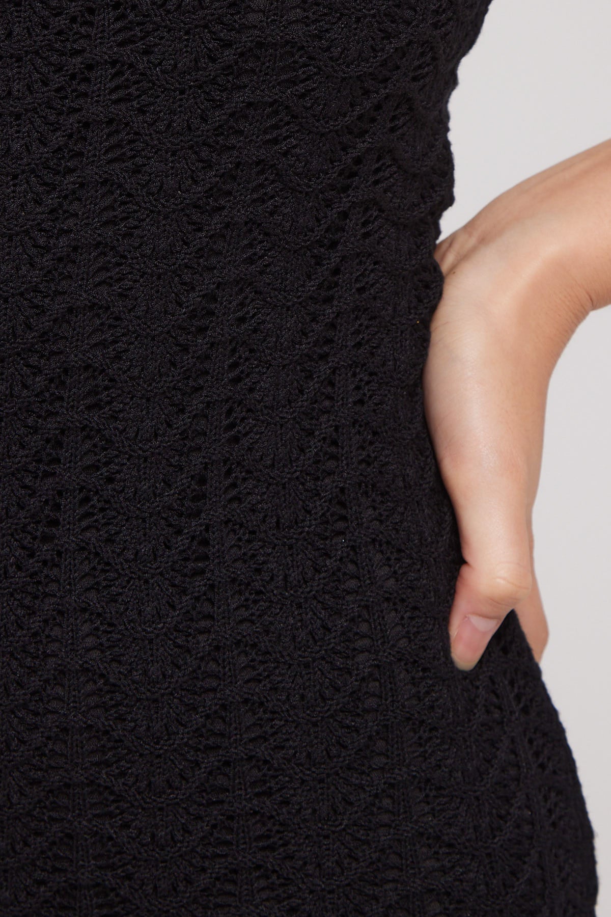 Perfect Stranger Alma One Shoulder Crochet Knit Midi Dress Black