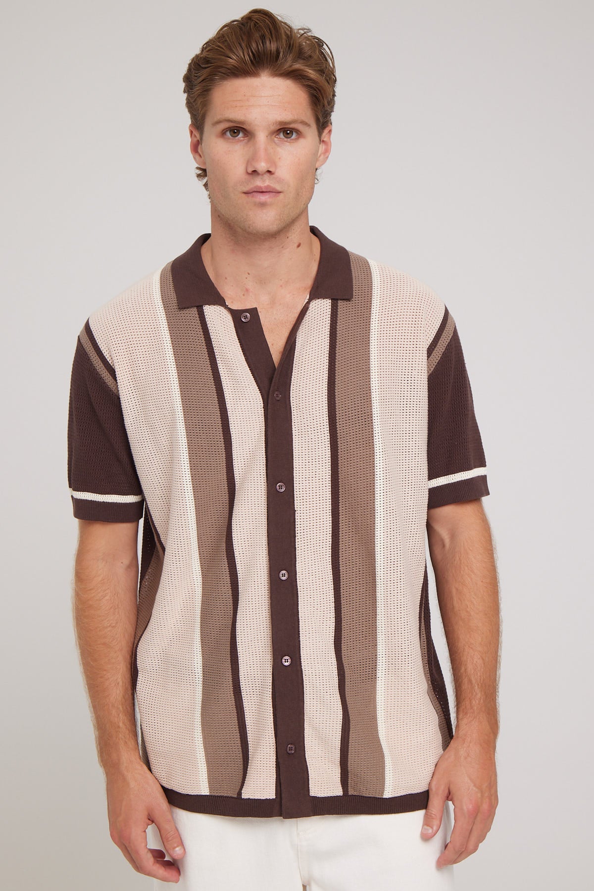 Common Need Vacation Knit Shirt Brown Stripe