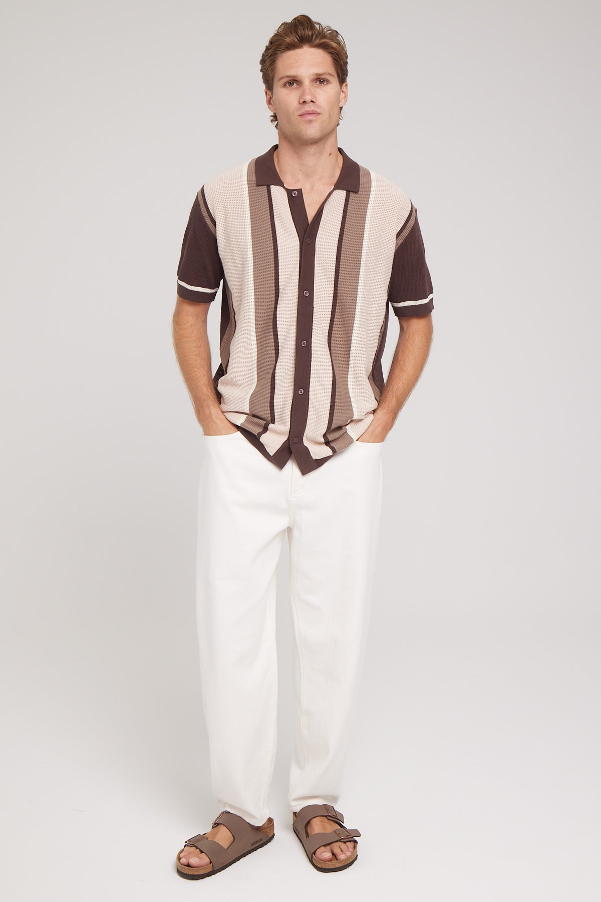 Common Need Vacation Knit Shirt Brown Stripe