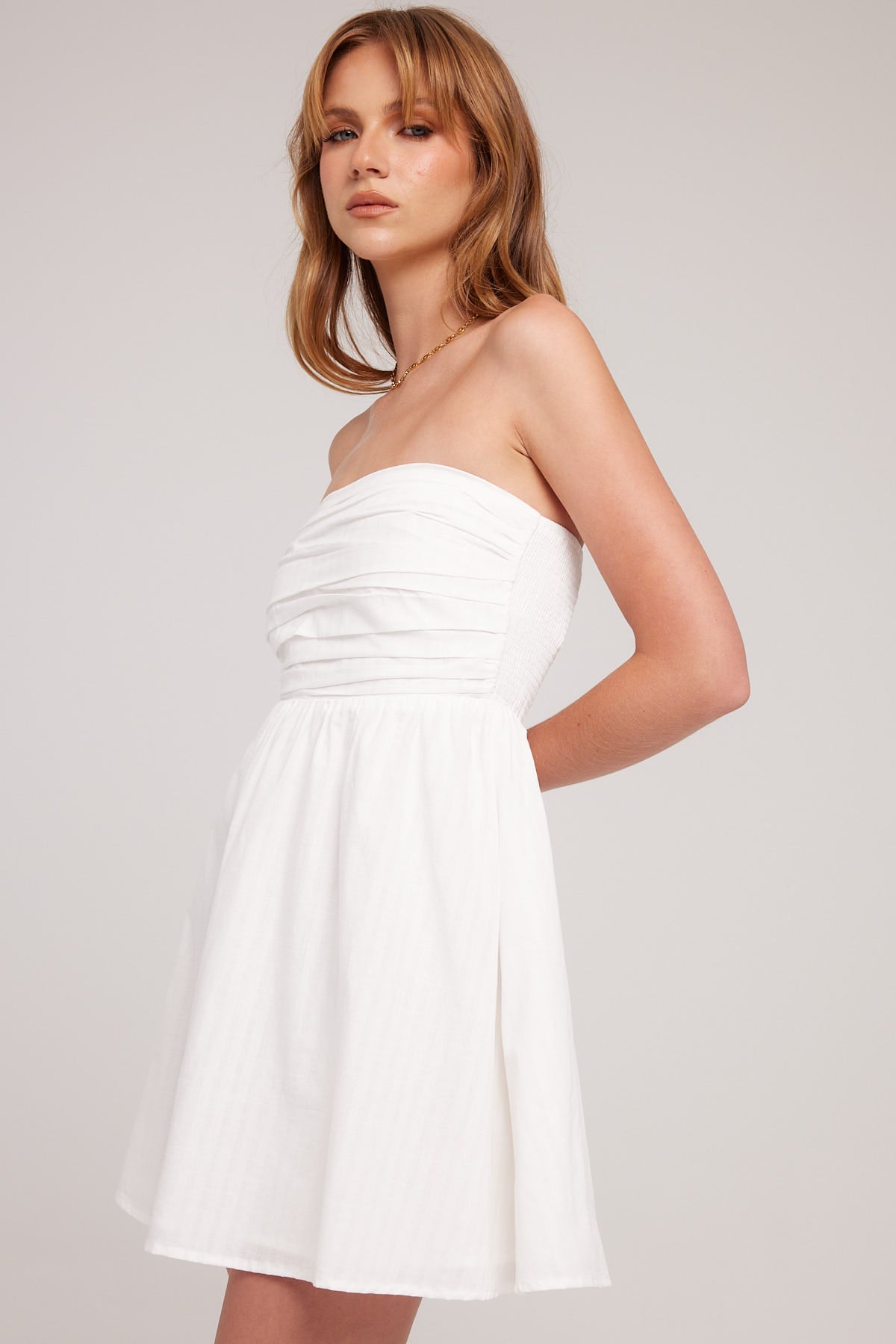 Luck & Trouble Strapless Gathered Mini Dress White