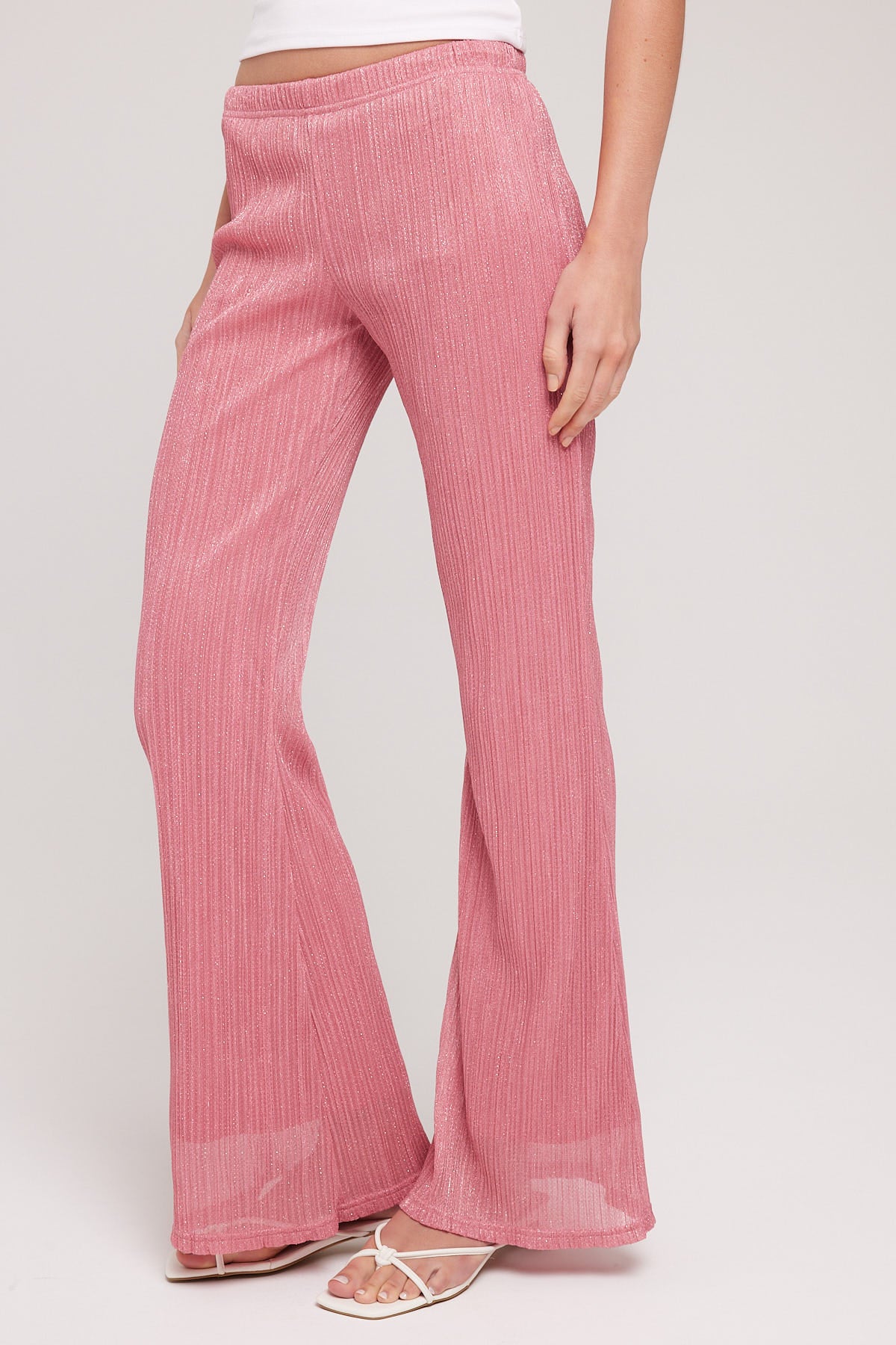 Luck & Trouble Sparkly Plisse Flare Pants Pink