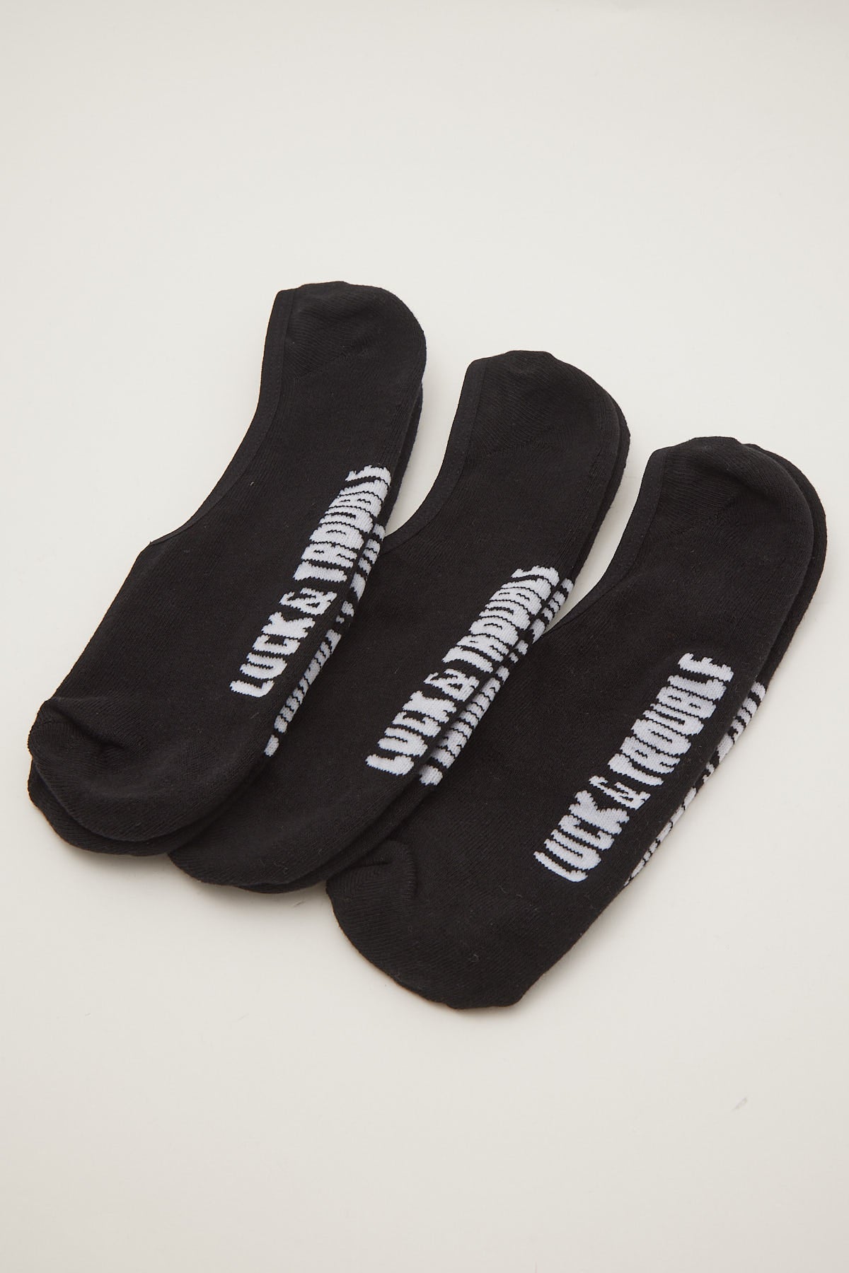 Luck & Trouble Cushion Sole No Show Sock 3 Pack Black