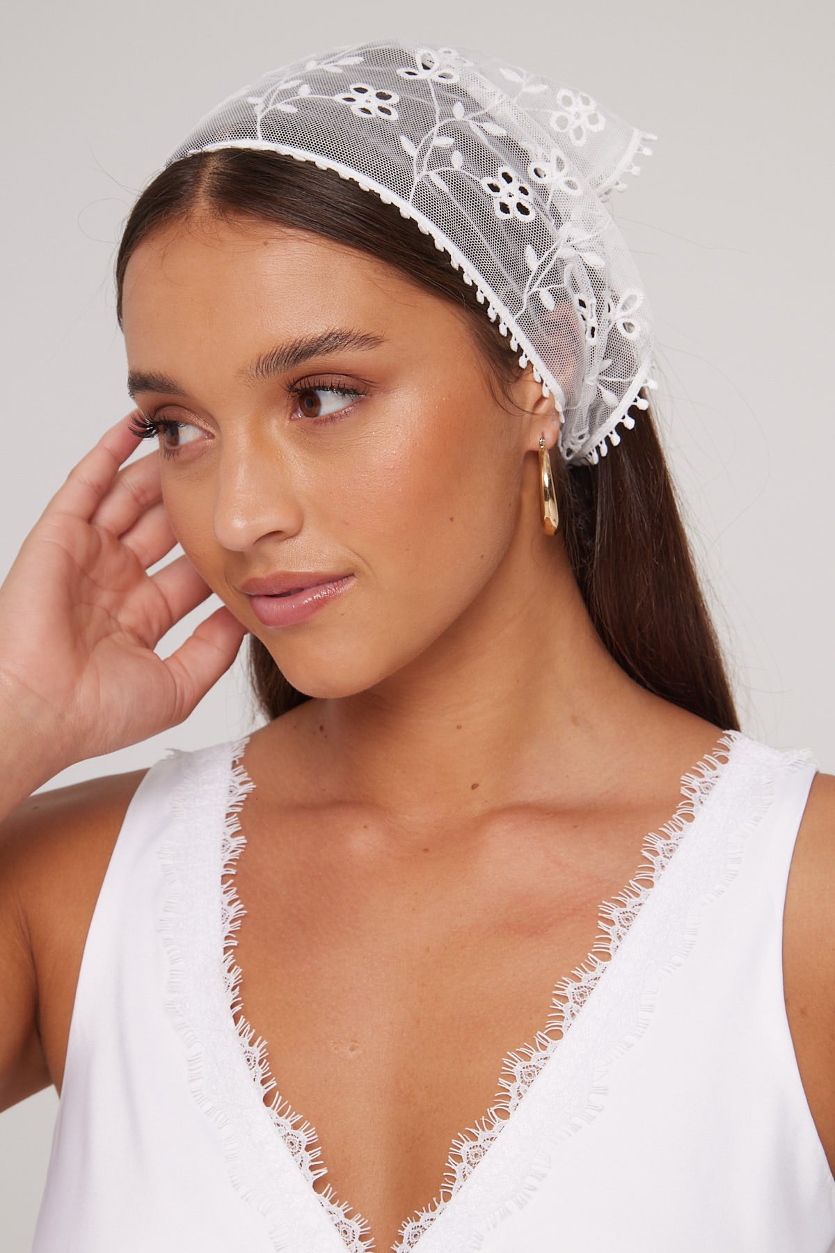 Token Marie Lace Head Scarf White