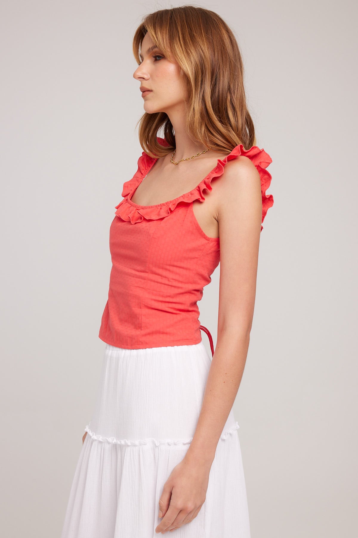 Luck & Trouble Celine Frill Lace Back Top Red