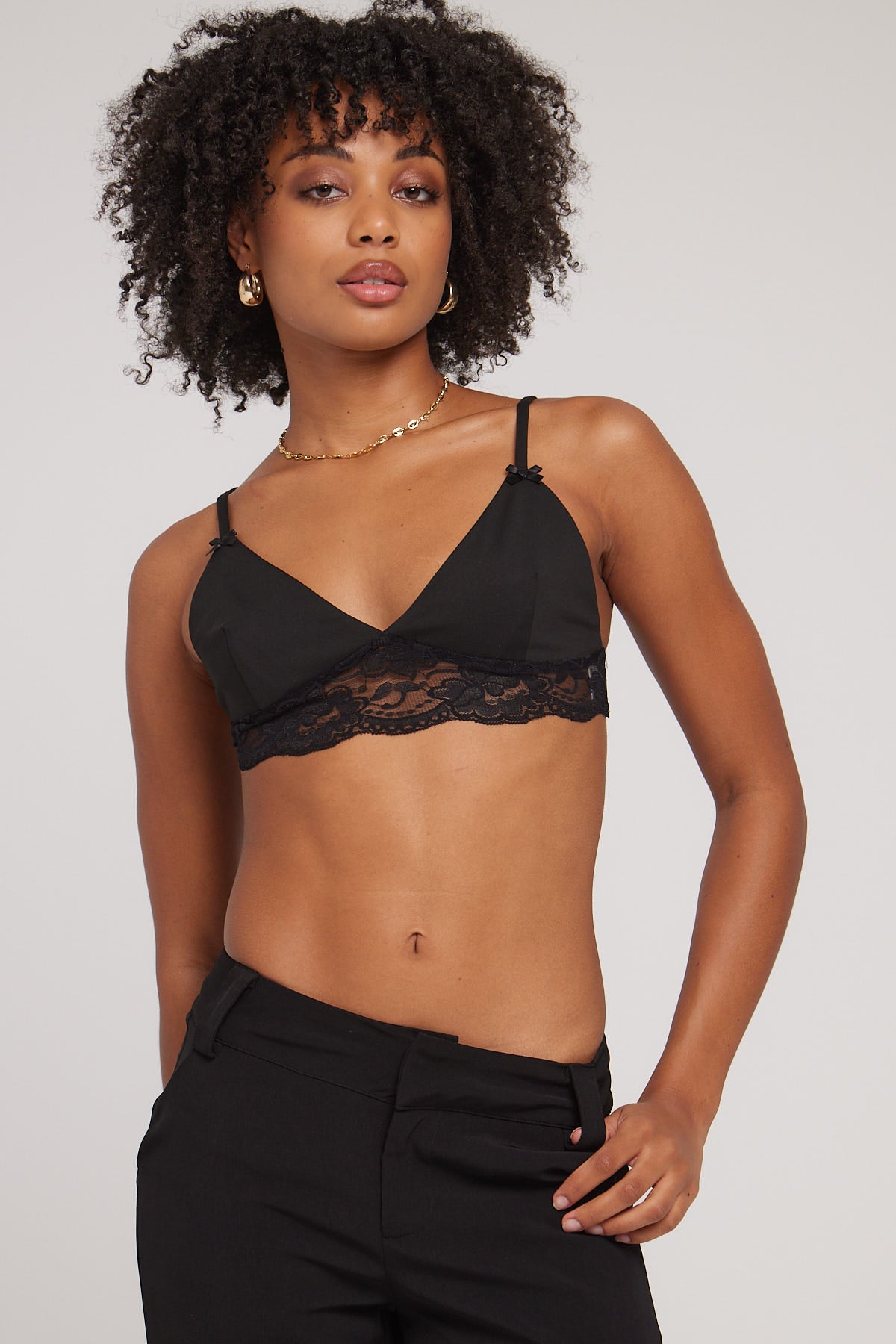 Luck & Trouble Lace Bow Triangle Bralette Black