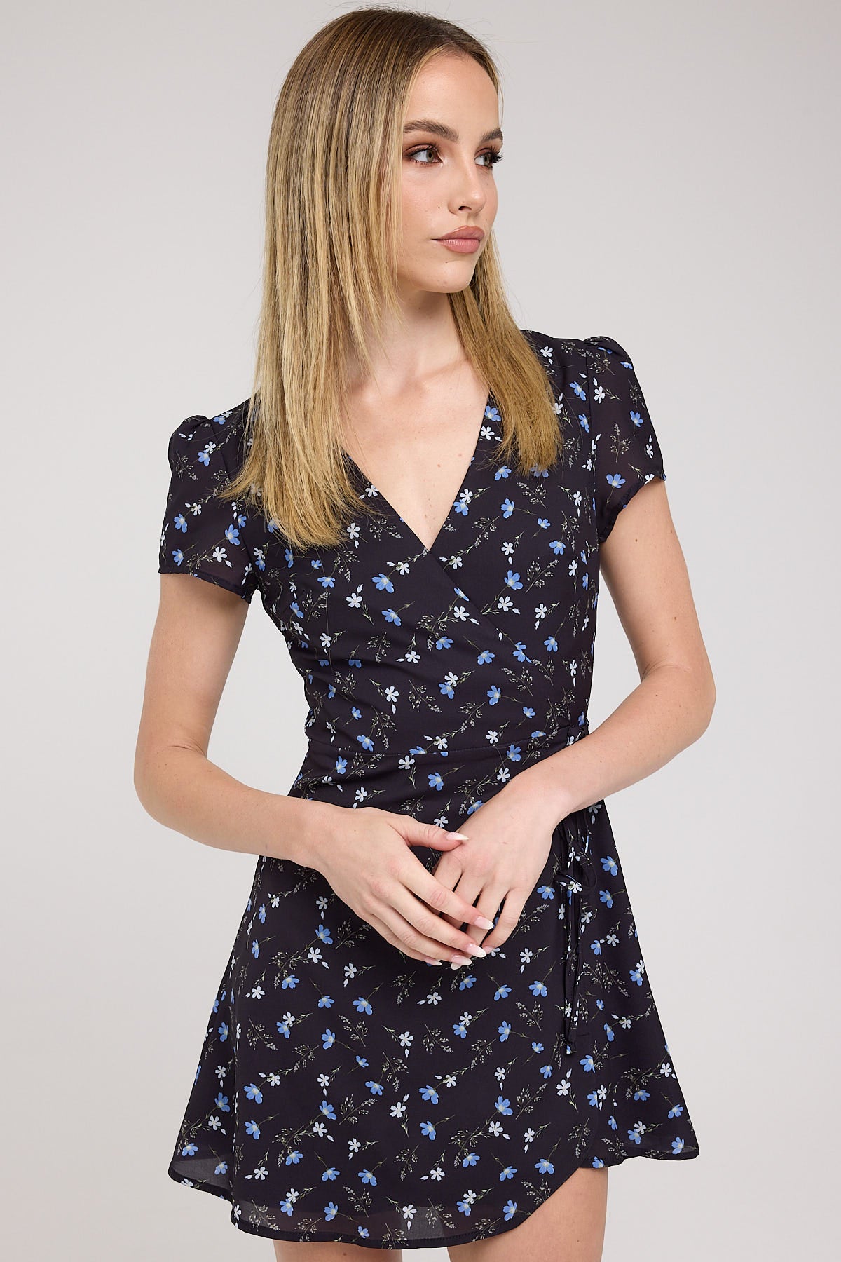 Luck & Trouble Talulla Floral Wrap Recycled Mini Dress Black Print