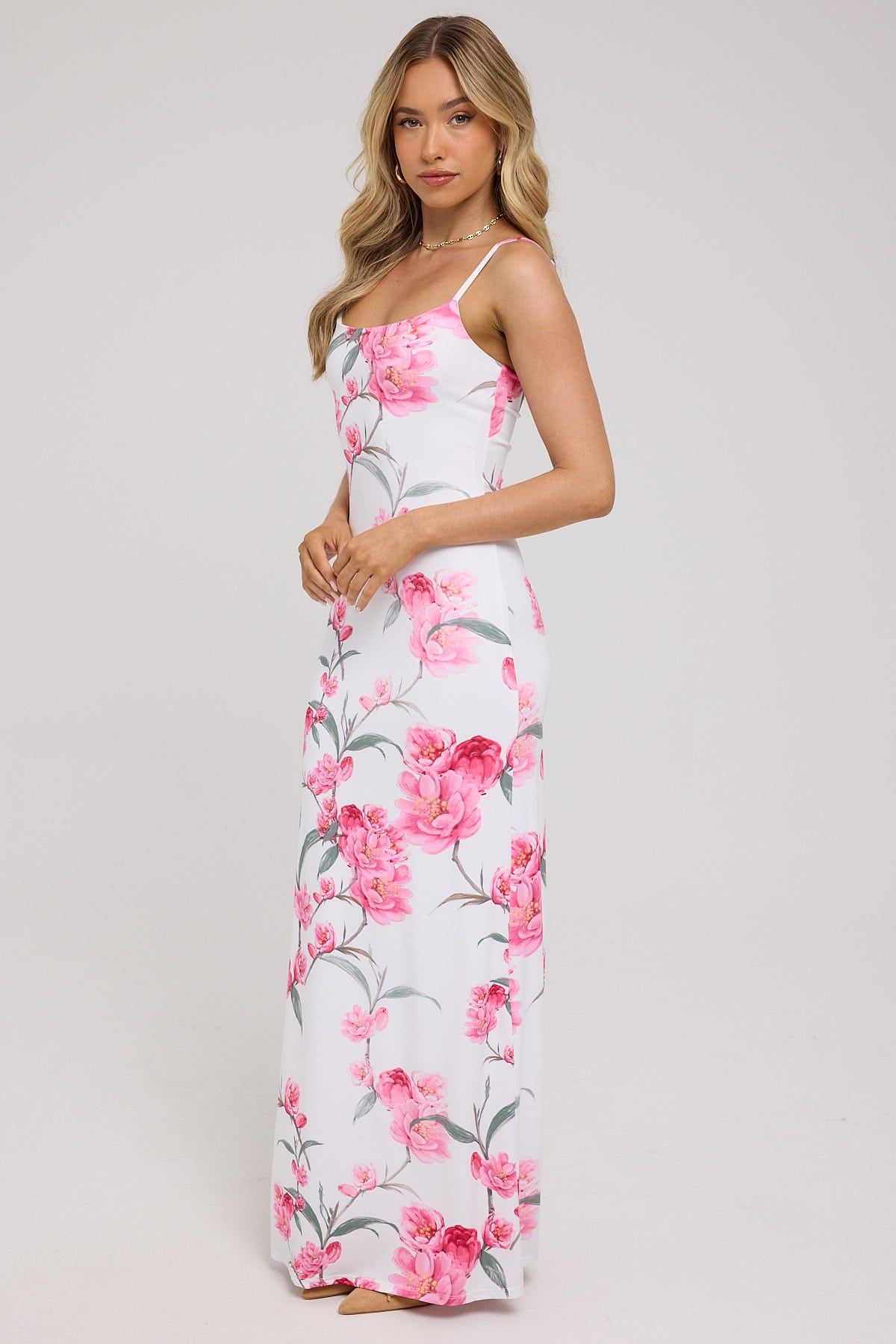 Luck & Trouble Peony Passion Maxi Dress White Print