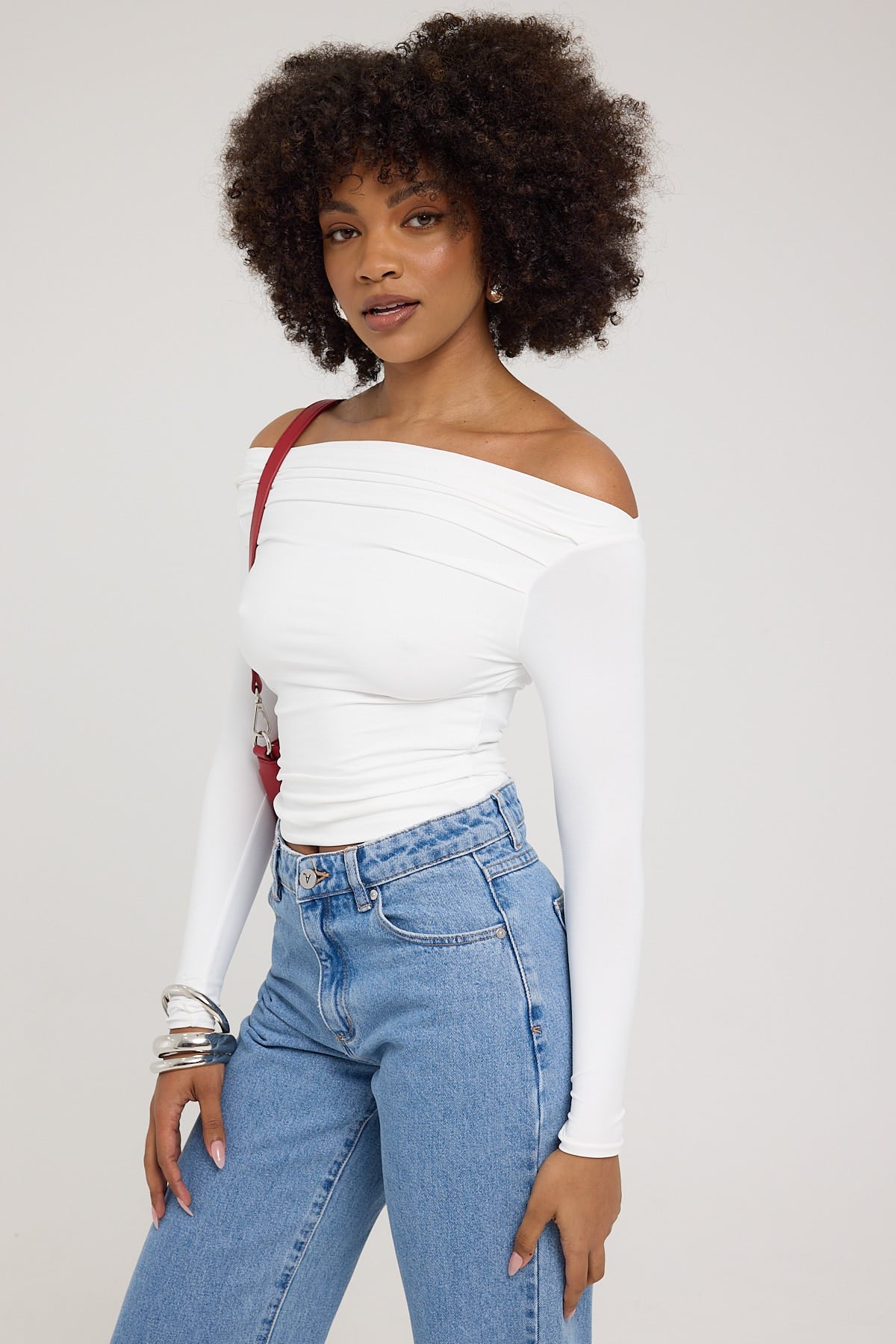Luck & Trouble Raquel Ruched Long Sleeve Top White