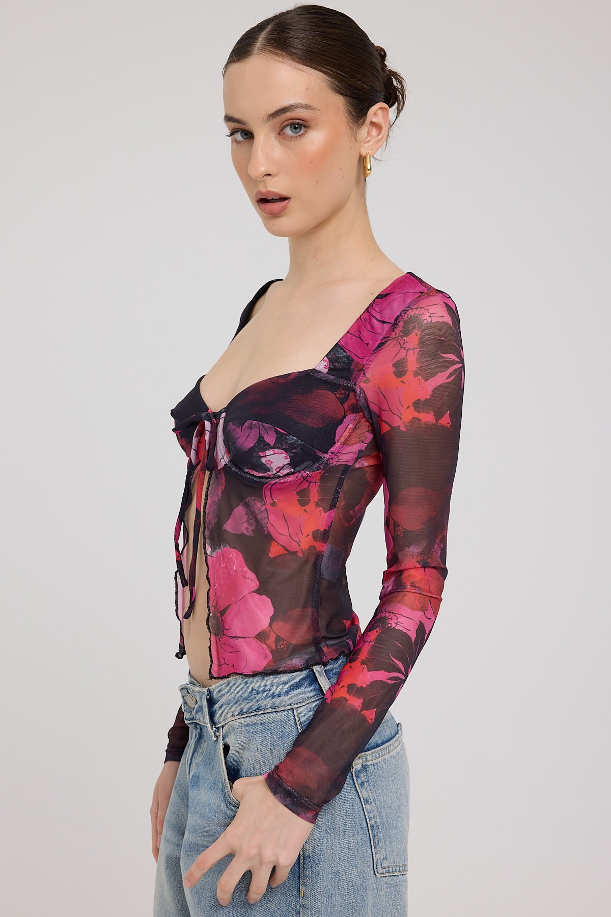 Luck & Trouble Florentina Recycled Mesh Top Black Print