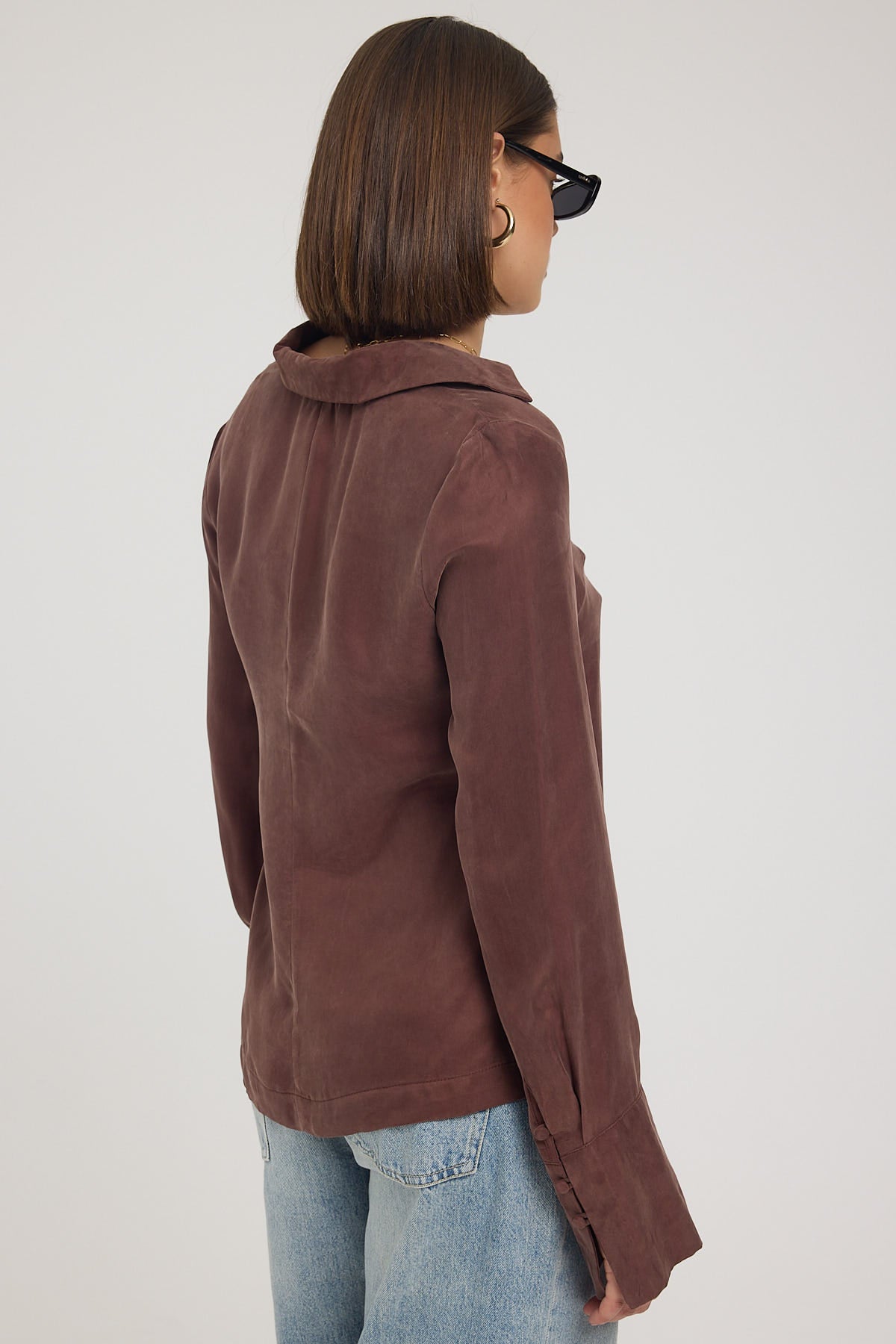 Perfect Stranger Prisca Open Front Button Up Cupro Shirt Brown ...