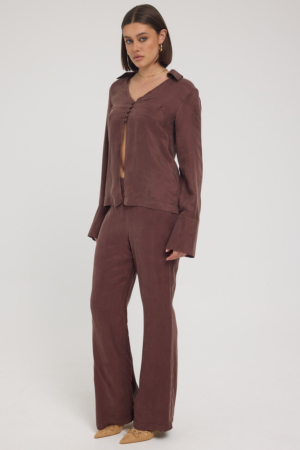 Perfect Stranger Prisca Cupro Wide Leg Pant Brown